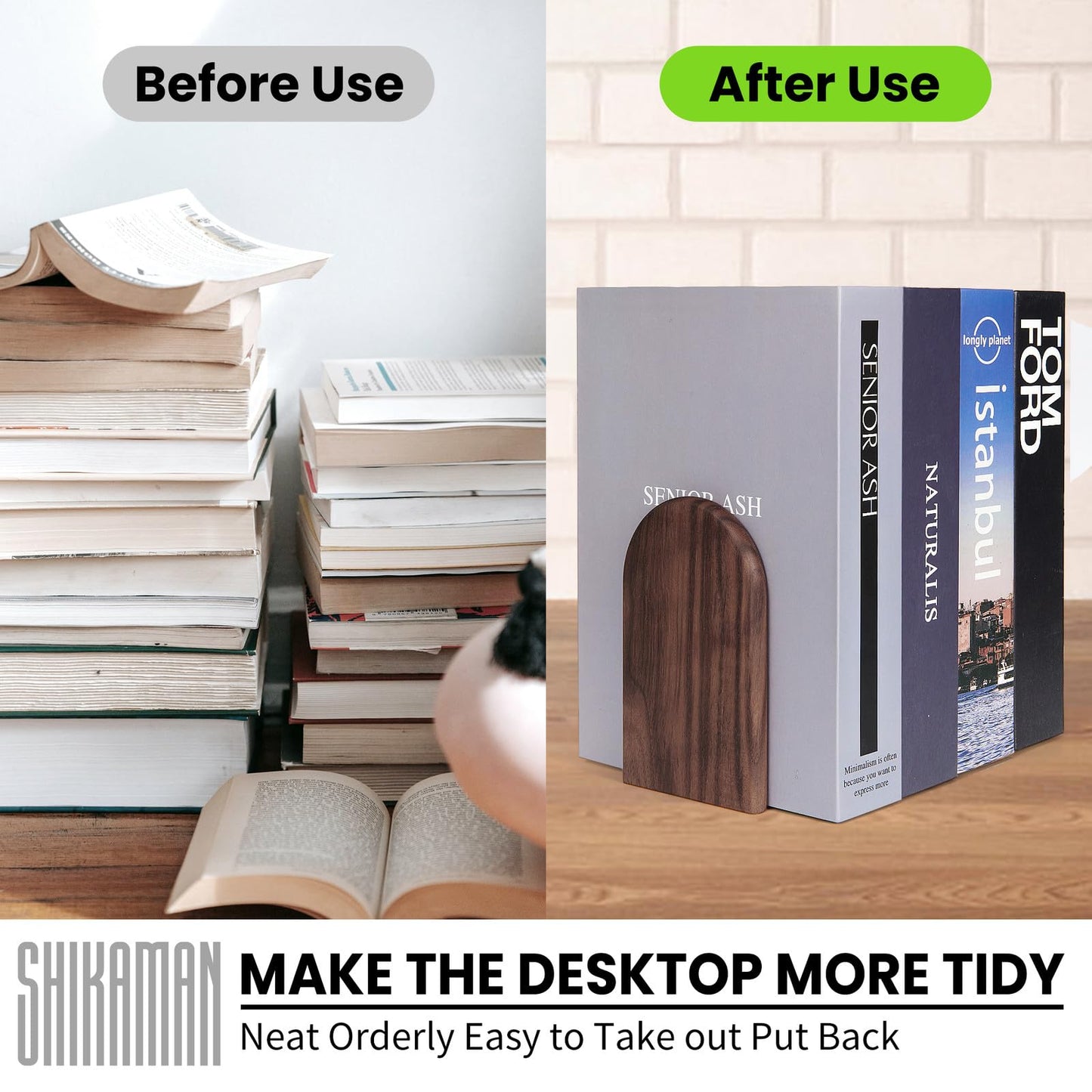 Book Ends,4 Pack Medium Bookends Wood Book Ends Universal Economy Bookend (4, Medium)