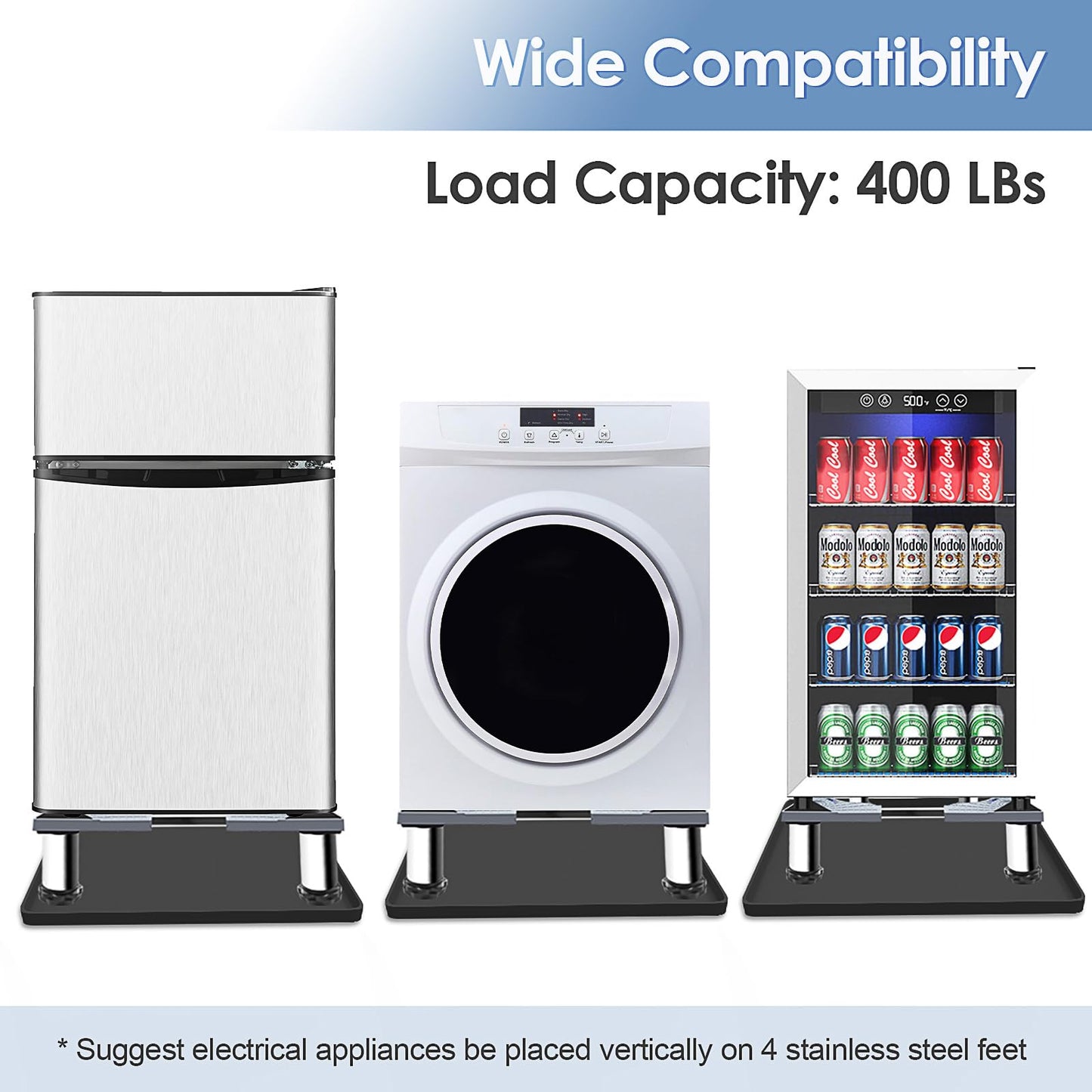 Mini Fridge Stand with 23.6'' x 23.6'' Silicone Mat, 7"-8.5" High Adjustable Small Refrigerator Stand with 4 Stainless steel Feet, Mini Refrigerator Stand with Mat Portable Washer and Dryer Pedestal