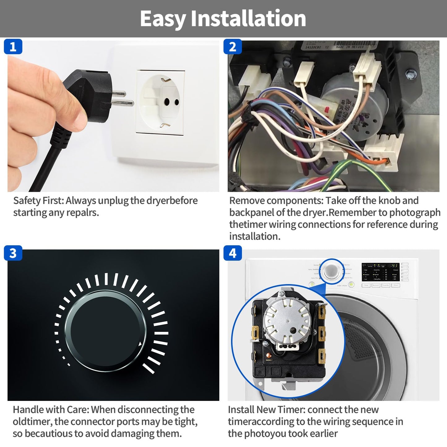 WE04X20415 TMD1CM11 234D1296P003 Dryer Timer, Compatible with GE/Hotpoint DBXR463GG7WW GTDP300GM1WS HTDX100GD6WW HTDX100GM8WW HTDX100GD4WW DHDSR46GG1WW DHDSR46GG7WW etc Models, 1-Year Warranty, OEM