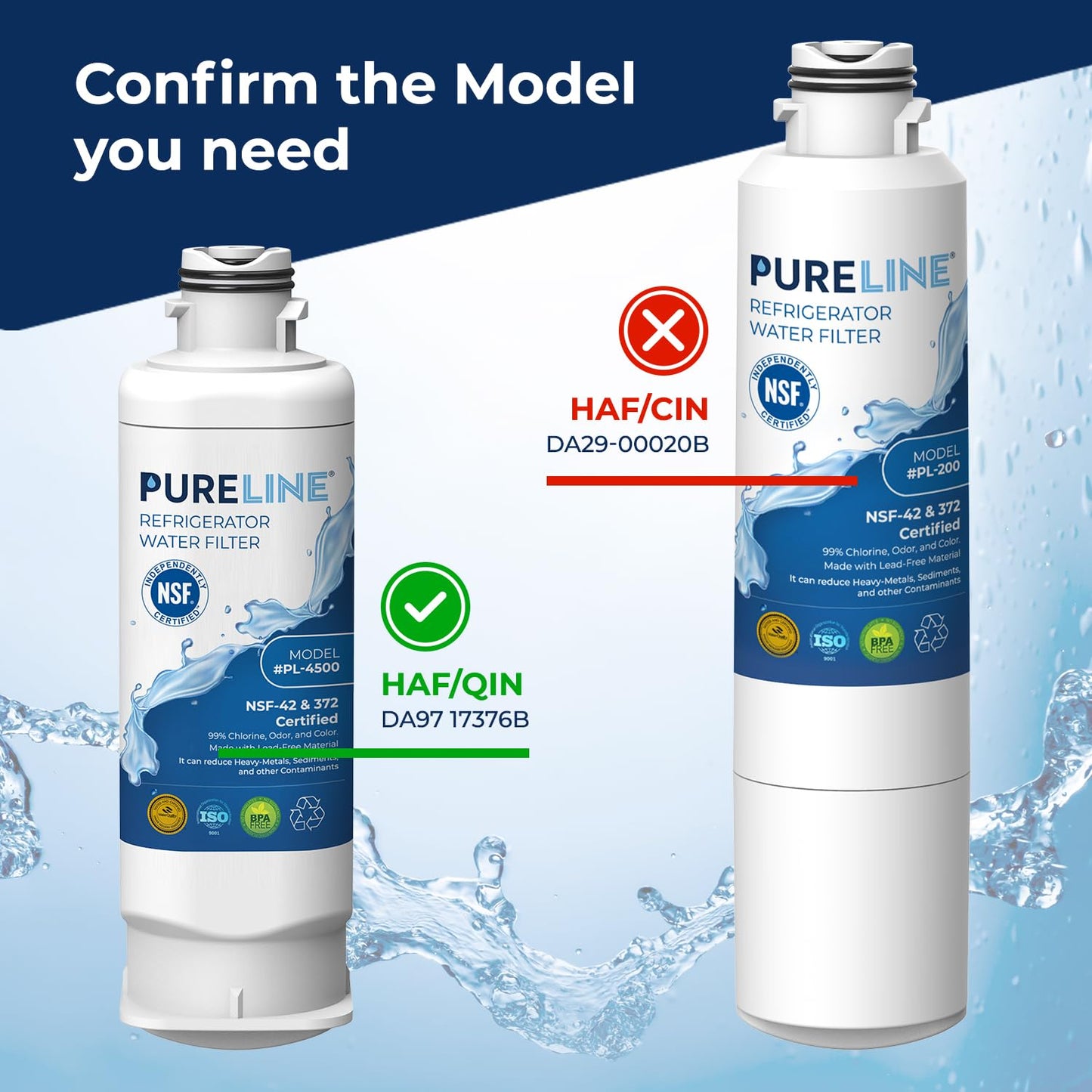 Pureline DA97-17376B Samsung Water filter Replacement, HAF-QIN/EXP Refrigerator Water Filter Replacement. (3 Pack)