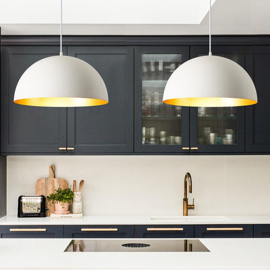 16” Large Dome Pendant Light Fixtures, White and Gold Hemispheric Pendant Lights Kitchen Island, Modern Adjustable Hanging Ceiling Light Chandelier for Kitchen Island Living Room Dining Room, 2 Pack