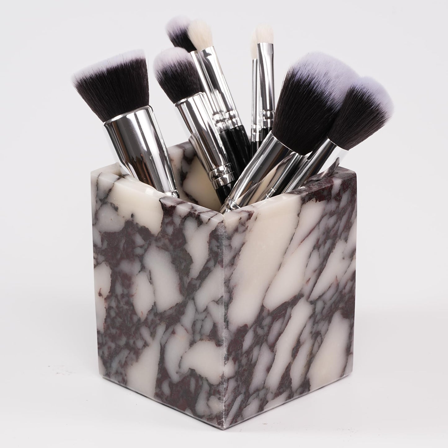 LWALMS Marble Makeup Brush Holder - Viola Candle Toothbrush Cup For Bathroom Accessories, Decorative Pencil Organizer For Office Desk Aesthetic, Stone Utensil Container For Kitchen Countertop
