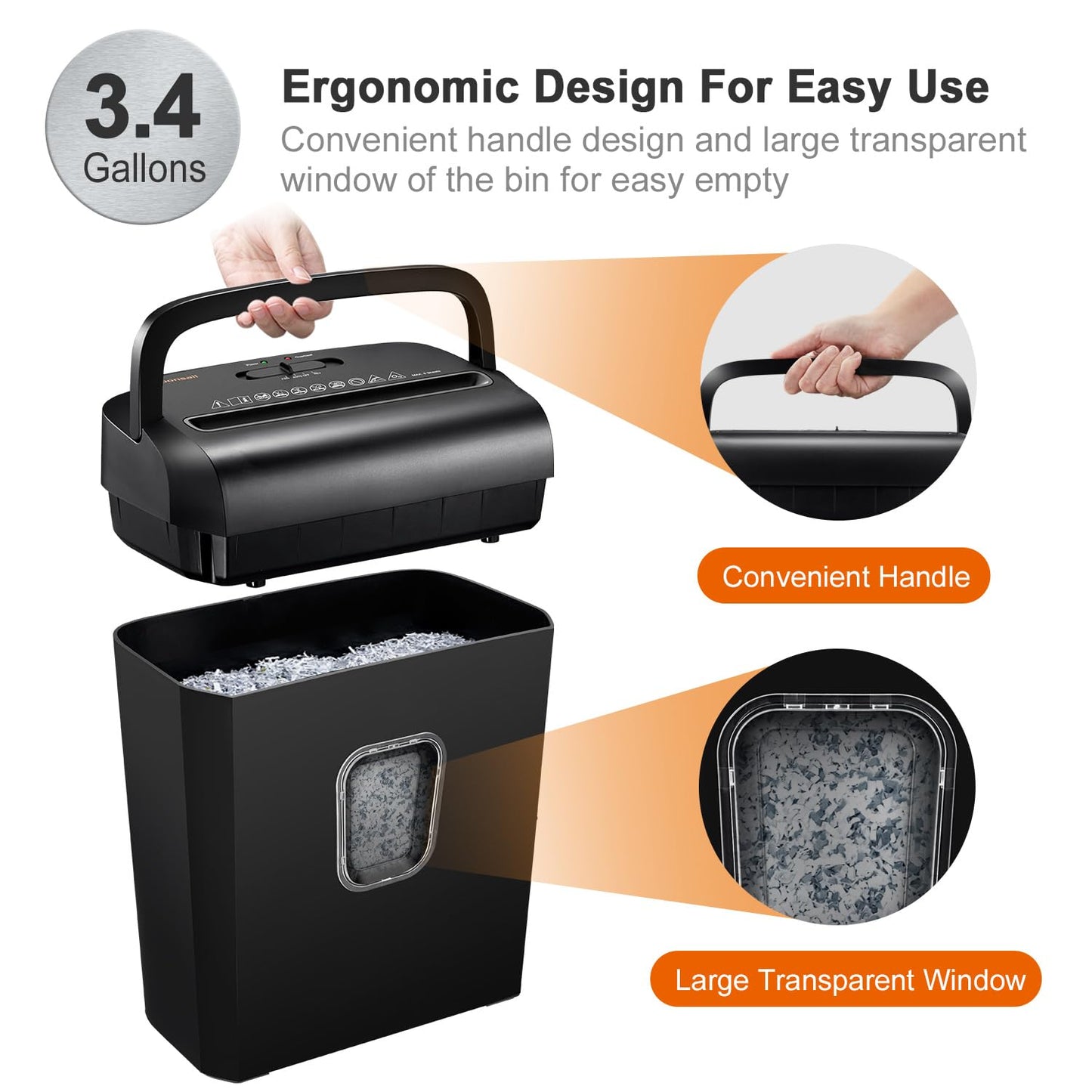 Bonsaii 6-Sheet Micro-Cut Paper Shredder, P-4 High-Security for Home & Small Office Use, Shreds Credit Cards/Staples/Clips, 3.4 Gallons Transparent Window Wastebasket, Black (C234-A)