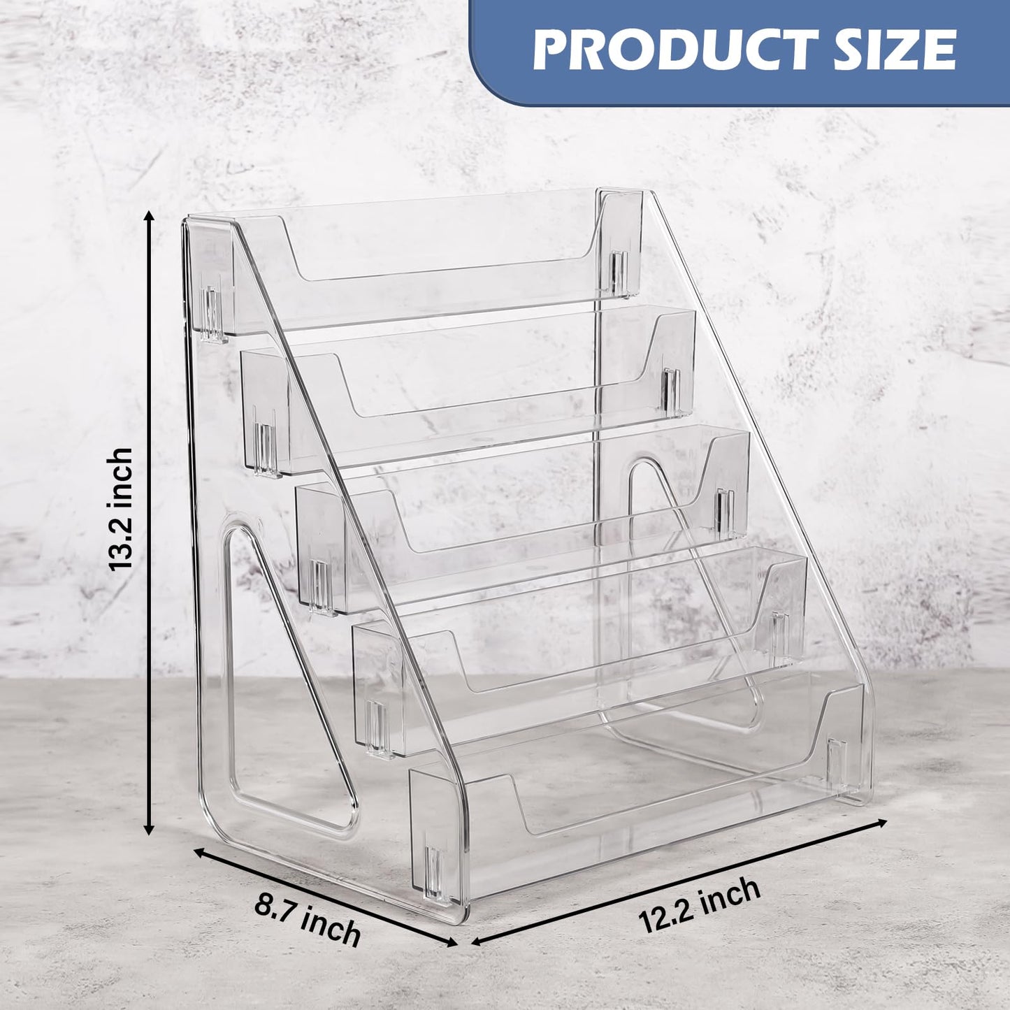 CELSOL 2 Pack Upgraded 5 Tier Acrylic Card Display Stand, Clear Display for Greeting Cards, Sports Cards, Postcards, Stickers & Brochures, Easy Snap-On, Increased Height & Thickness for Better Presentation