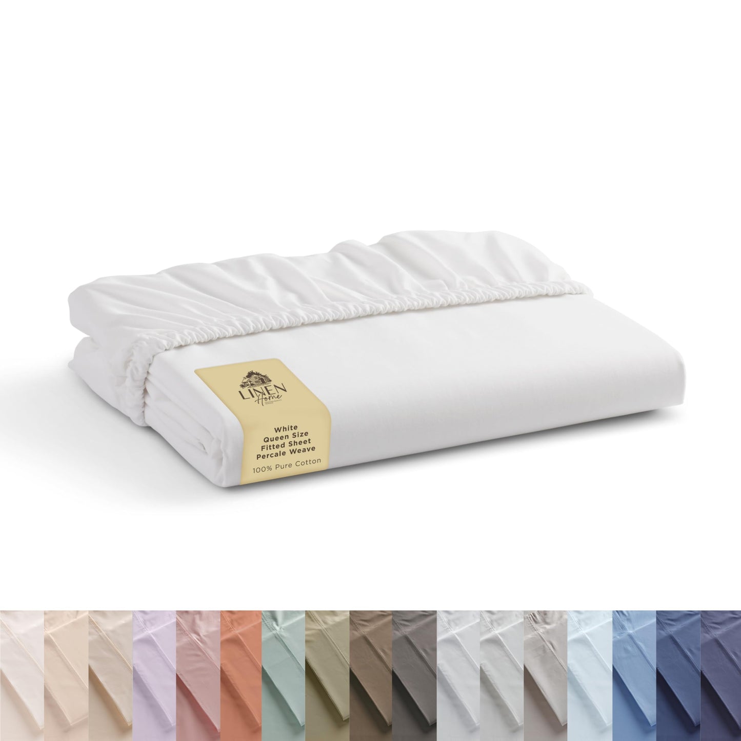 Linen Home 100% Cotton Percale Weave Fitted Sheet, Queen Size, White, 1 Deep Pocket Fitted Sheet, Fits Mattress Upto 16" Crisp and Cool Strong Bed Linen, 60"X80"+15"