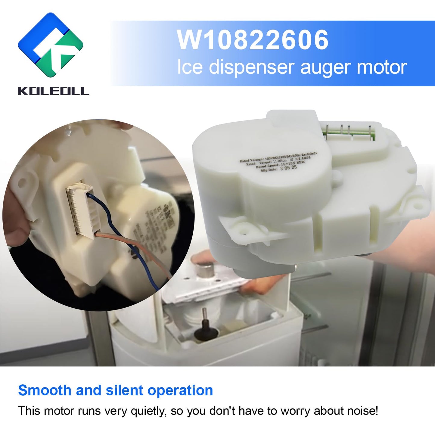 W10822606 Ice Dispenser Auger Motor Compatible with Whirlpool Refrigerator, 120 Volt 60HZ, Replace W10215646 W10271506 W11185741 W11298175 W11391787
