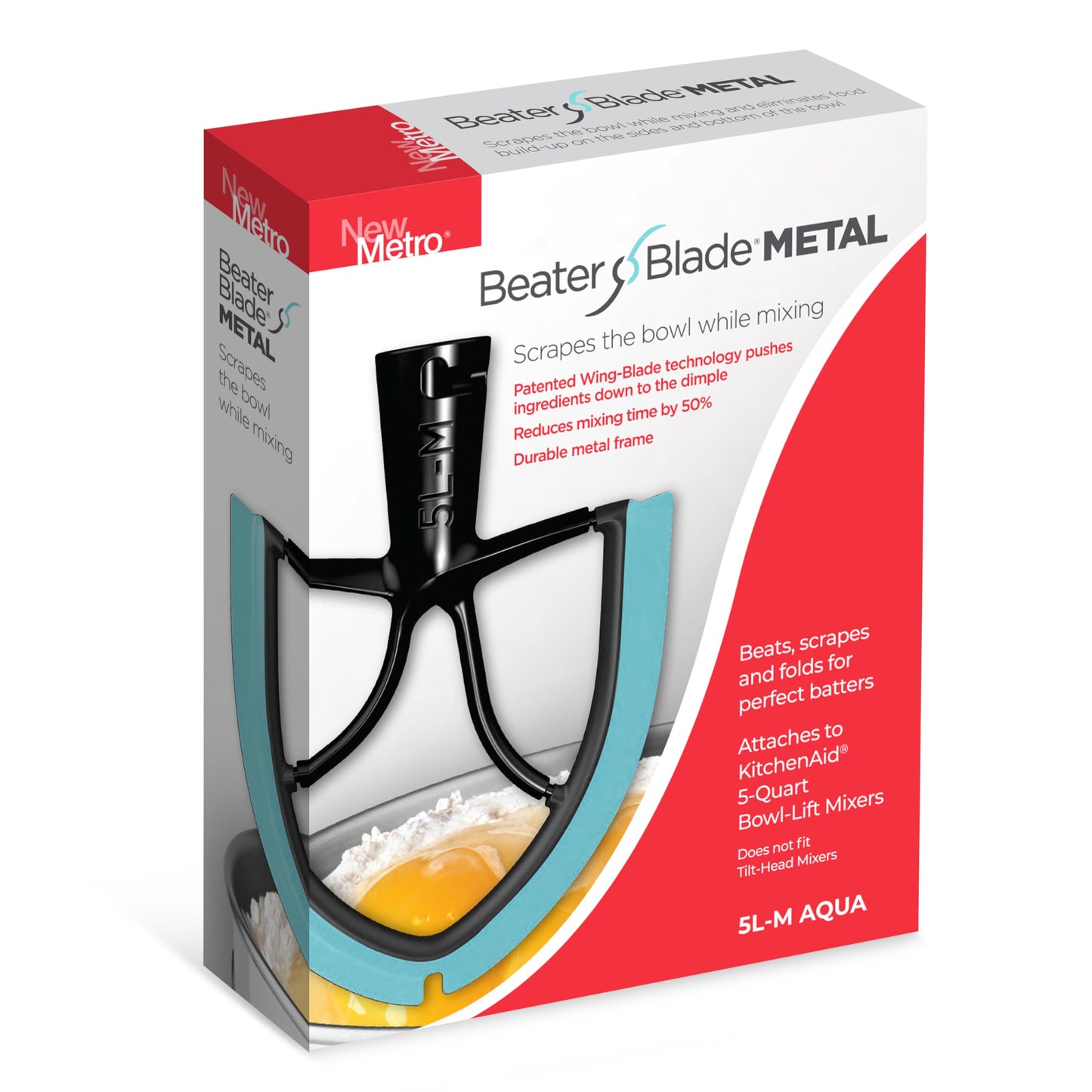 New Metro Design Beater Paddle Replacement Blade, Fits 5-Qt Bowl-Lift stand mixers, Aqua