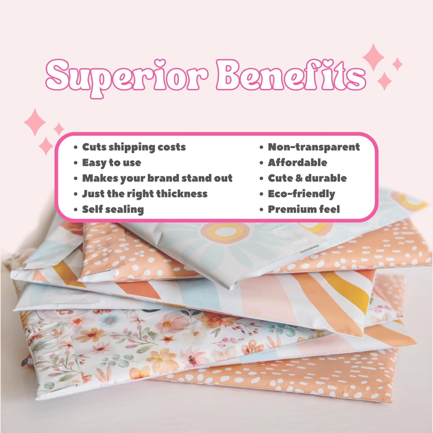 Picksie Mailers - Boho Poly Mailers 10x13 100 Pack Bundle Bulk Polymailers Shipping Supplies for Small Business Boutique Envelope for Clothing Cute Designer Plastic Bags - Boho Bundle