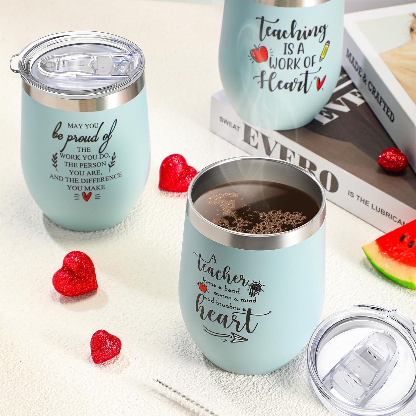 meekoo 10 Pcs Teacher Appreciation Gifts Bulk, End of Year Teachers Gift 12oz Stainless Steel Coffee Mugs with Lid Straw Brushes Thank You Tumblers Cup for Women Men from Students Graduation (Classic)