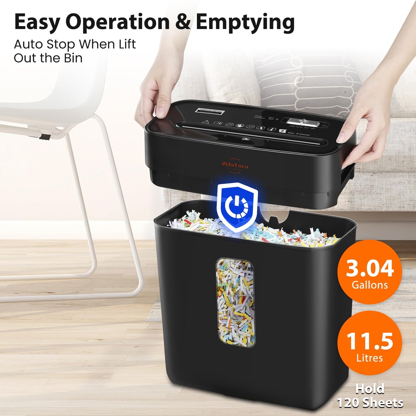VidaTeco 8-Sheet Cross Cut Paper Shredder, P-4 High Security Shredders for Home Office & Small Commercial Use, Anti-Jam & Overheat Protection, Shreds Credit Card, Staple & Paper Clips, 3.04-Gallon Bin