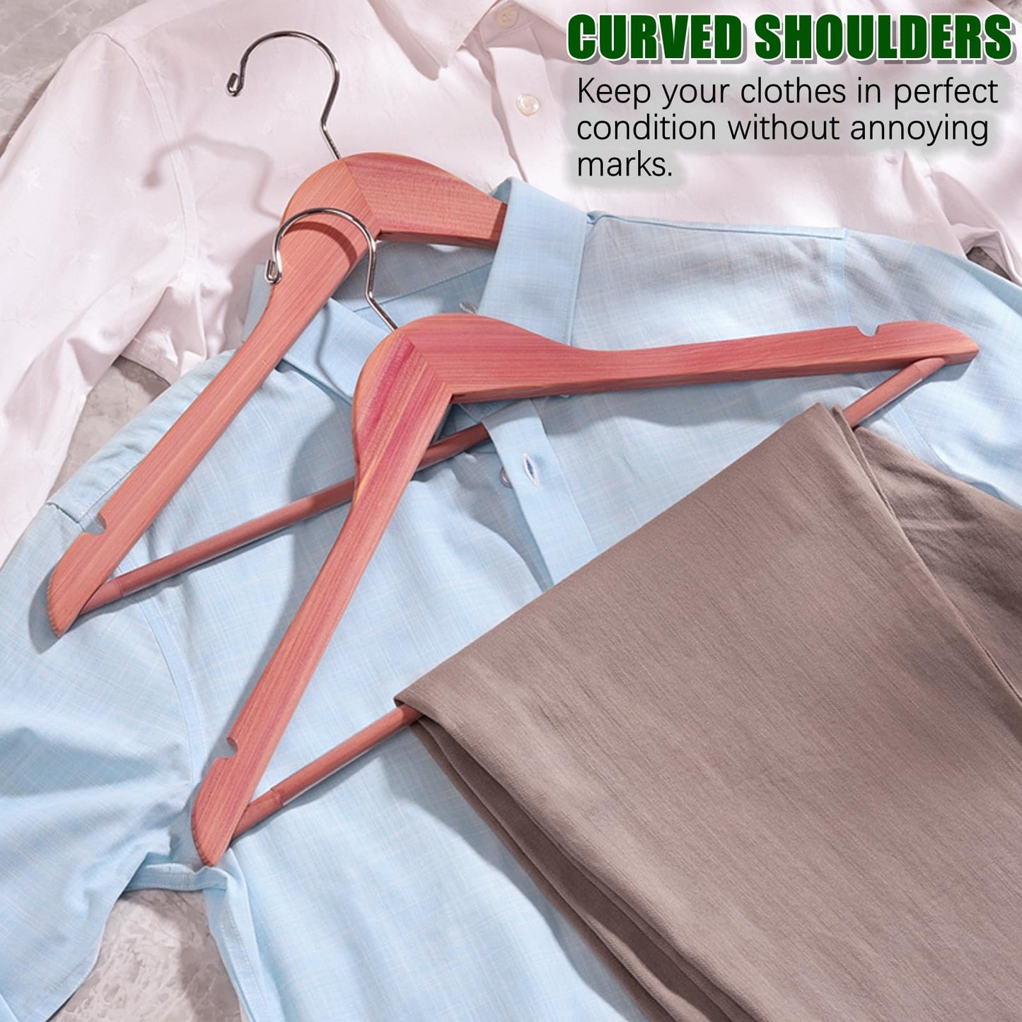 Amber Home 30 Pack Cedar Coat Hangers, Wooden Suit Hangers with Non-Slip Pant Bar, Cedar Hangers for Closet Organization, Shirts, Jackets, Dresses, and Pants