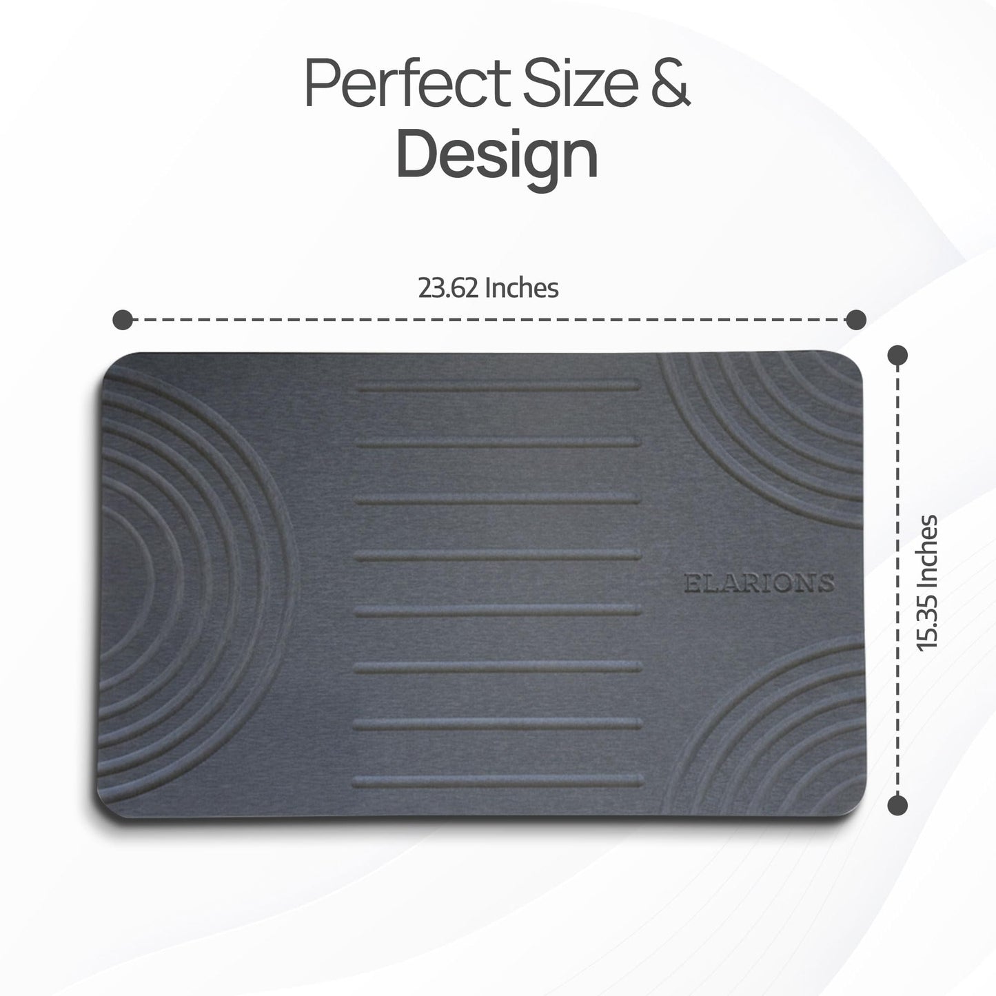 Elarions Large Diatomaceous Earth Stone Dish Drying Mat - 24" x 16" Quick Dry Non-Slip Food Grade Fast Absorbent Quartz-Enhanced Rapid Water Absorbing Countertop Mat For Dish Rack