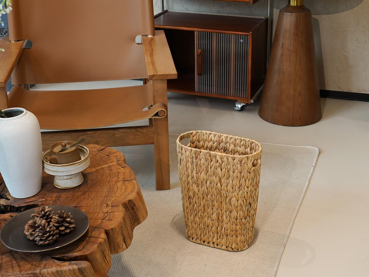 Coeusy Wicker Trash Can,Bathroom Trash Can,Water Hyacinth Wicker Waste Basket for Bathroom,Handwoven Narrow Small Waste Basket for Bedroom,Office,5 Gallon