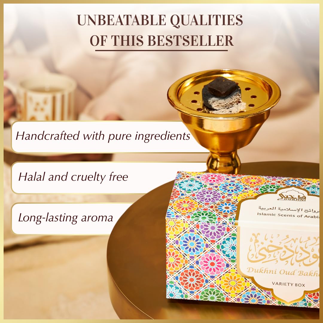 Oud Bakhoor Variety Box by Dukhni | Assorted Box | 30 Pieces Bakhoor | Gift Set & Refill Kit | Arabic Incense | Islamic Gifts, Eid & Ramadan Gift | Luxurious, Long Lasting