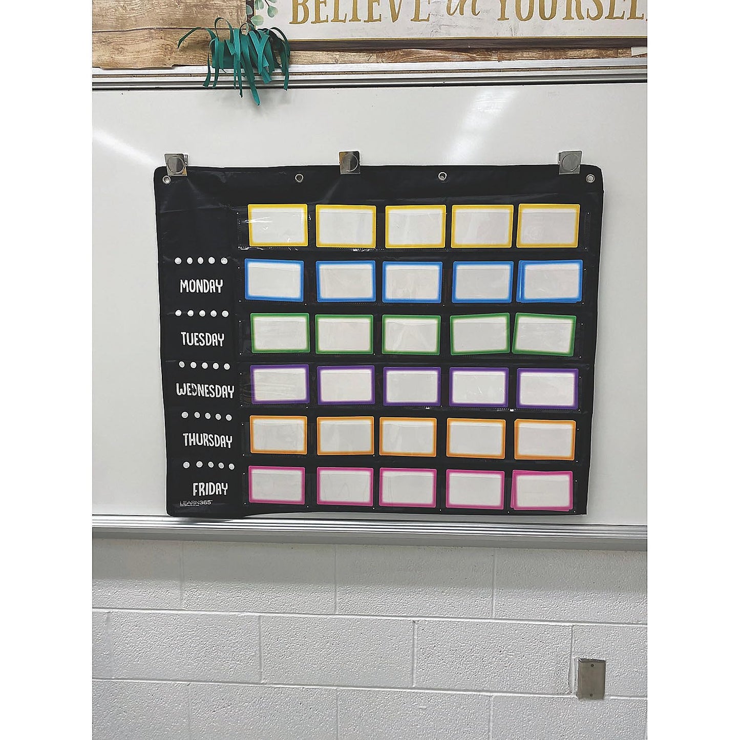Fun Express Small Group Daily Schedule Board for Kids - 37 PC Pocket Chart with Dry Erase Cards - Classroom Schedule Organizer and Teacher Must Have for Elementary School