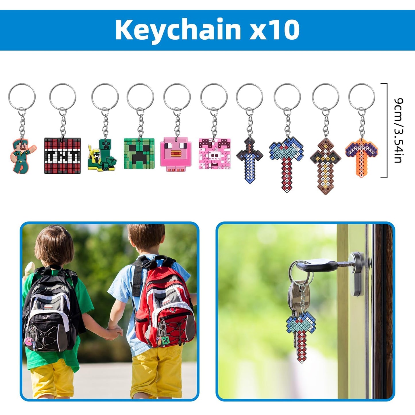 For Pixel Style Birthday Party Supplies, 90pcs Party Favors for , Includes 50 Stickers, 10 Gift Bags, 10 Wristbands, 10 Keychains, 10 Badges.
