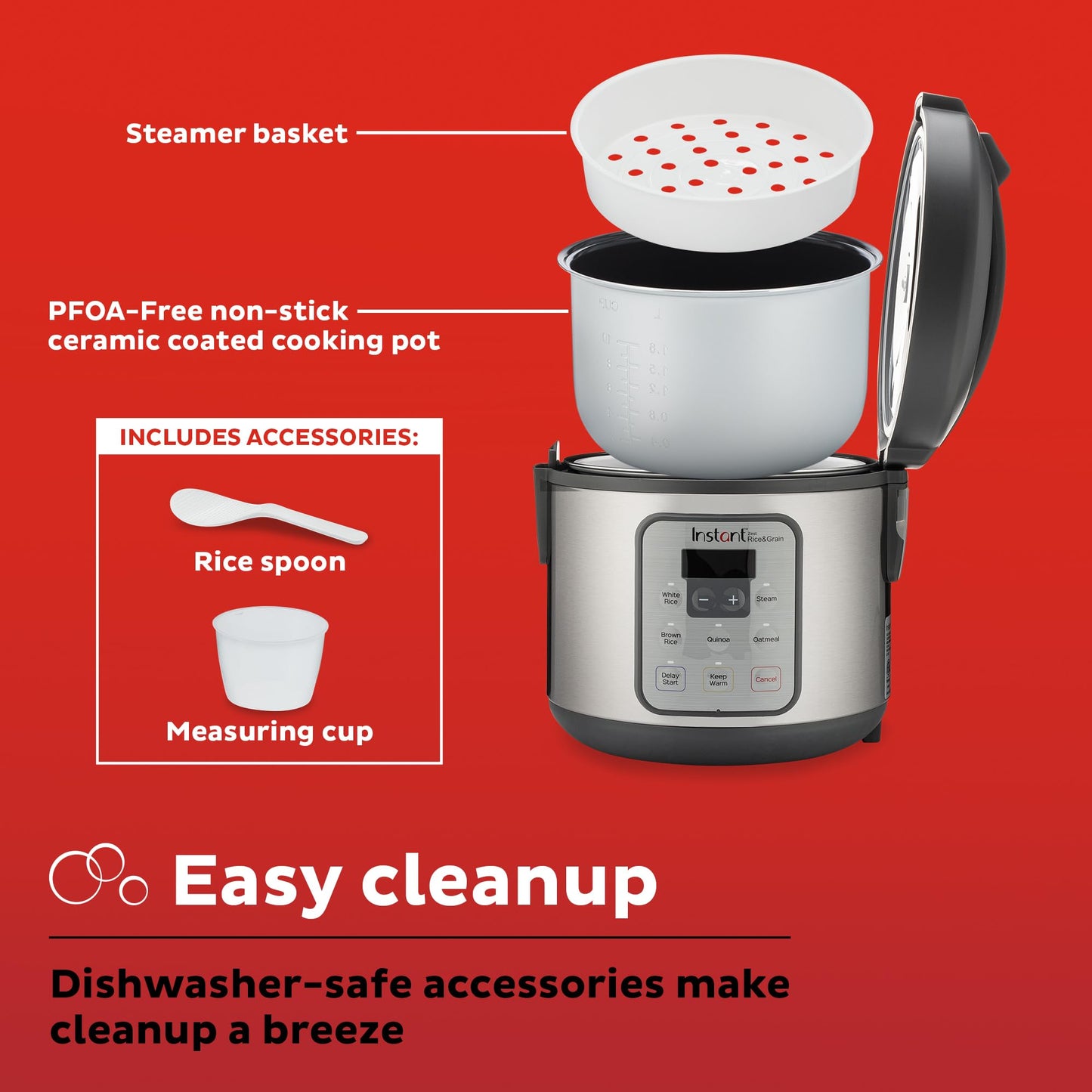 Instant Pot Zest 8 Cup One Touch Rice Cooker, From the Makers of Instant Pot, Steamer, Cooks Rice, Grains, Quinoa and Oatmeal, 8-cup cooked/4-cup uncooked, No Pressure Cooking Functionality