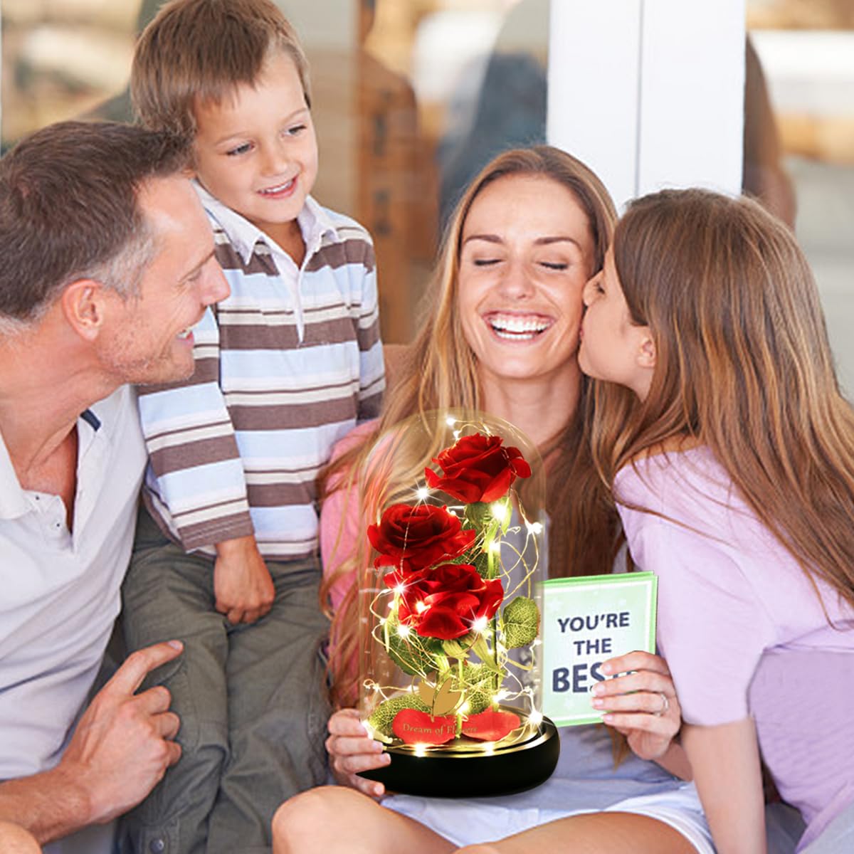 Women Gift Idea Birthday,Unique Gifts for Mom,Beauty and The Beast Rose in Glass Dome With 2 Lights Mode, Birthday Gifts for girlfriend,Wife，Anniversary Red Silk Rose Flower Gifts for Women