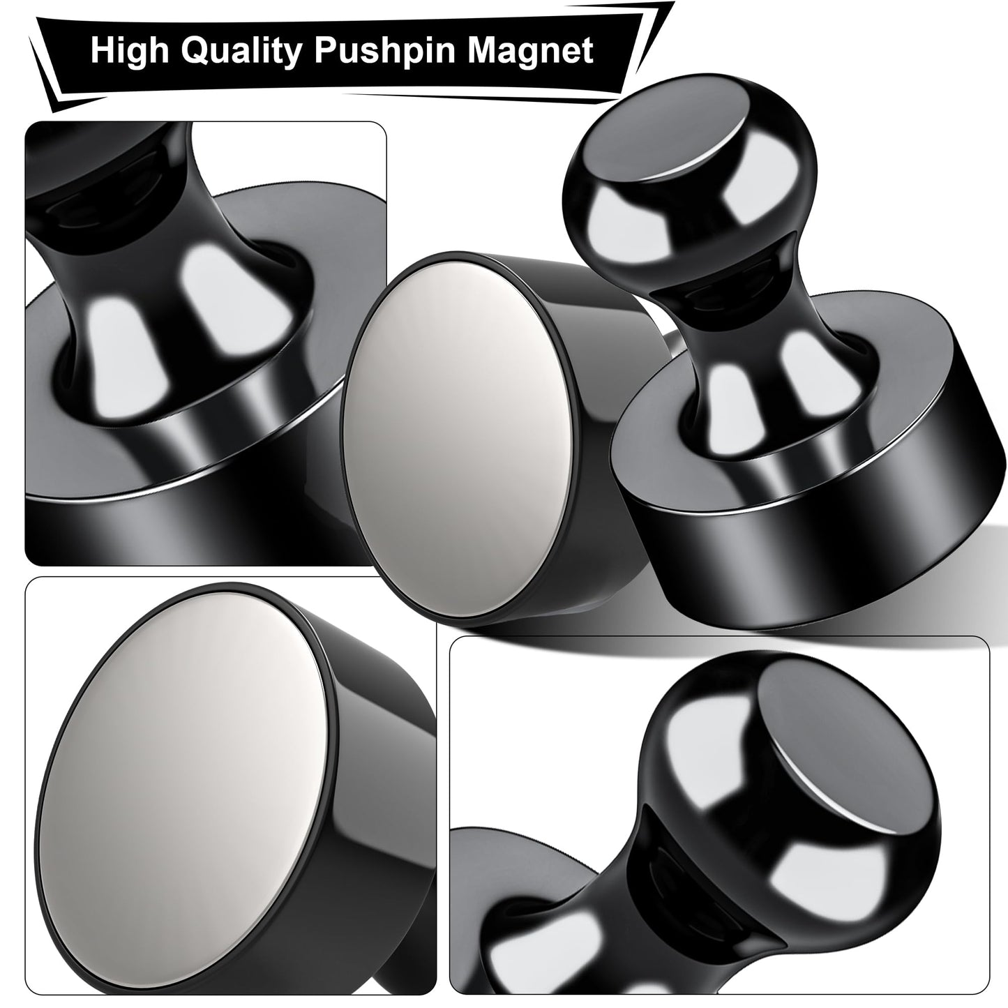 Tiergrade Metallic Magnets, Refrigerator Magnets, 60 Pack Black Magnetic Push Pins, Strong Fridge Magnets, Multi-use Whiteboard Magnets Perfect for Kitchen Office Classroom