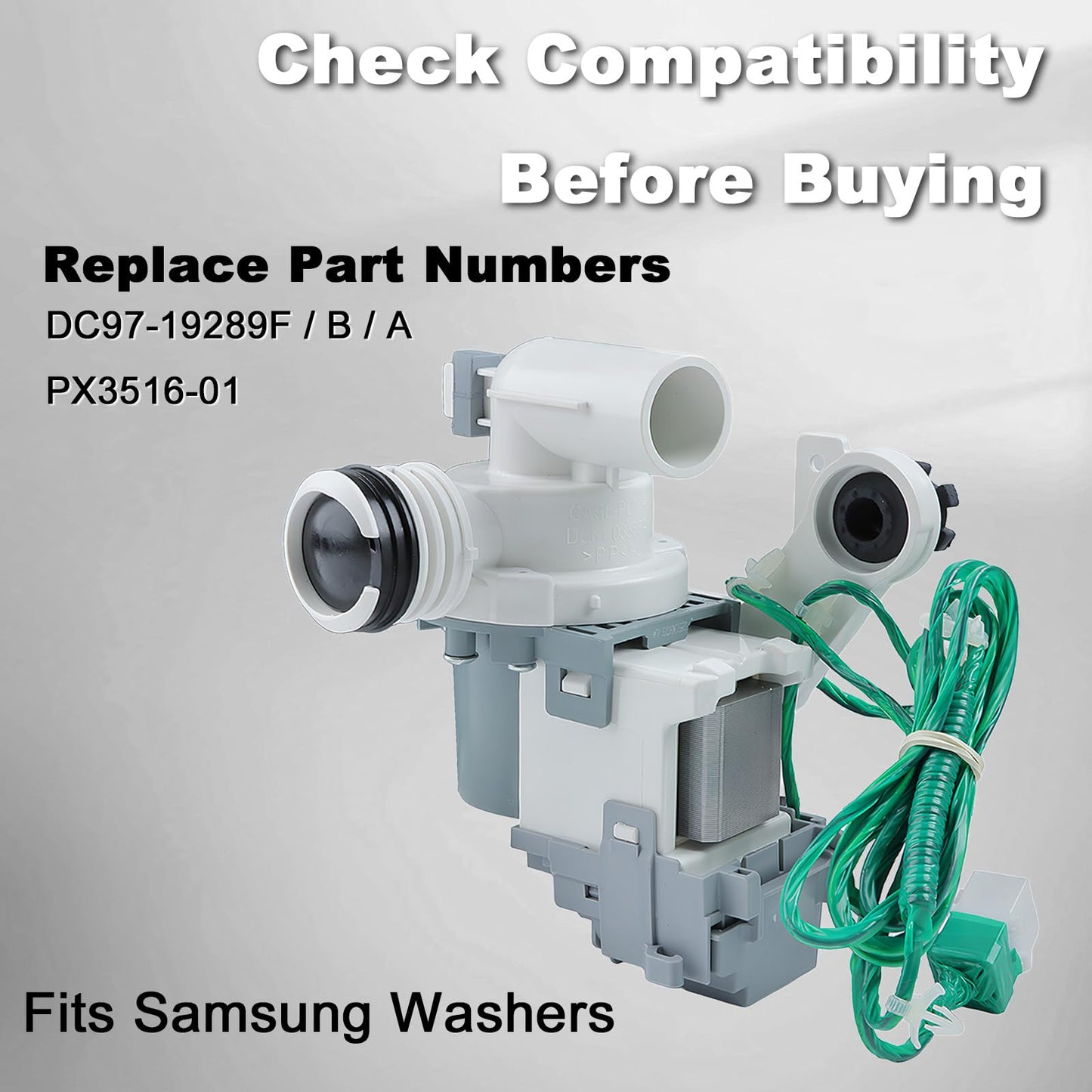 Hyaminu Upgraded DC97-19289F Washer Drain Pump for Samsung, Replaces DC97-19289A PX3516-01, Fixes Washer Not Draining, OE 5E ND Error, Water Stuck in Tub, Noisy Pump