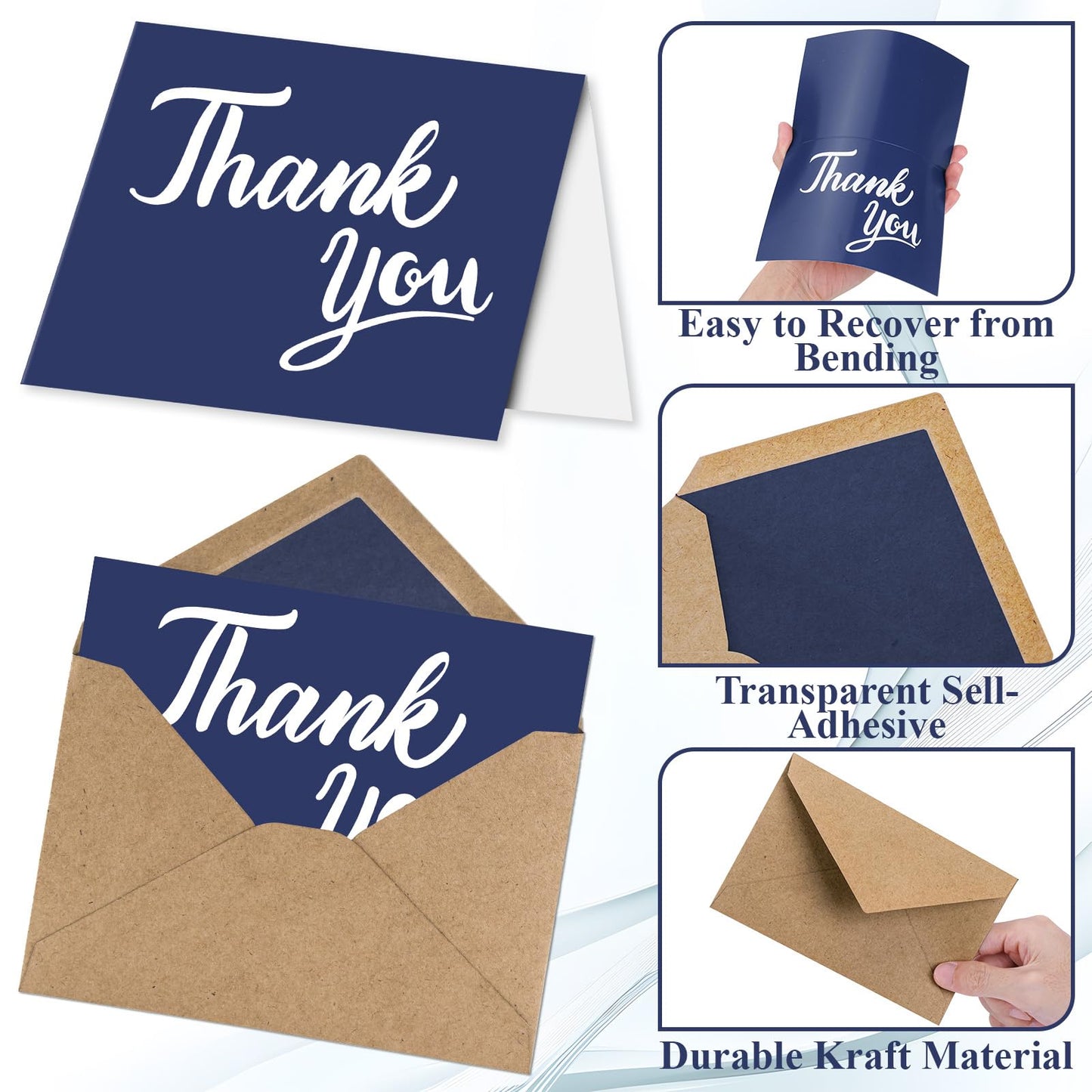 600 PCS Thank You Cards with Envelopes Matching Stickers Thank You Notes Bulk 4x6 Inch Minimalistic Design for Business Baby Shower Wedding Small Business Graduation Bridal Shower Funeral Navy Blue