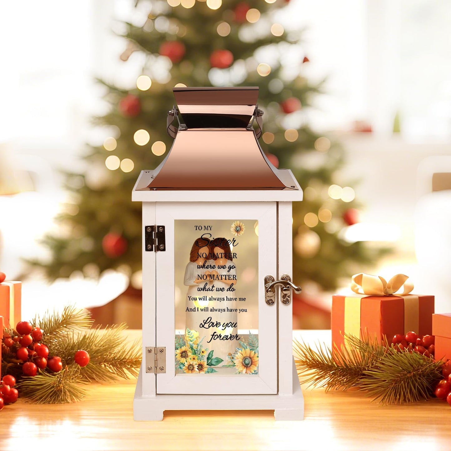 HugMemories Sister Birthday Gifts Lantern with Figure, Big Sister Gift from Sister, Unique Birthday Gifts for Sister, the Better Sister Gifts for Mother's day Thanksgiving Christmas Wedding, Sunflower