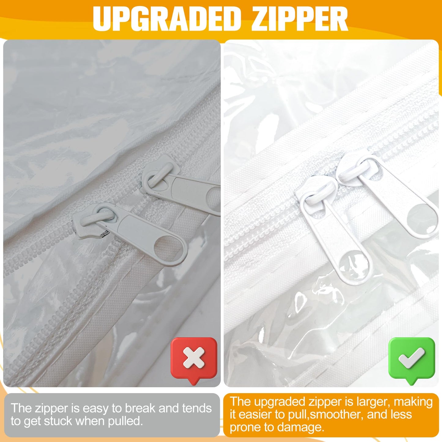 Plastic Storage Bags with Easy-Glide Zipper, Pack of 6, Durable Clear Vinyl Zippered Storage Bags for Clothes Sweaters Comforters Blankets Sheets Bedding (15.7 x 13.8 x 3.9 Inch, White)
