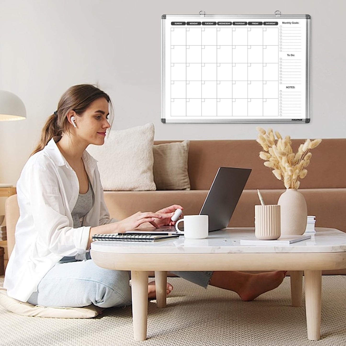 KODAPAGE Whiteboard Dry Erase Calendar for wall, Weekly & Monthly Planner Dry Erase Board 24" X 18" Double-Sided for Office, Home and School