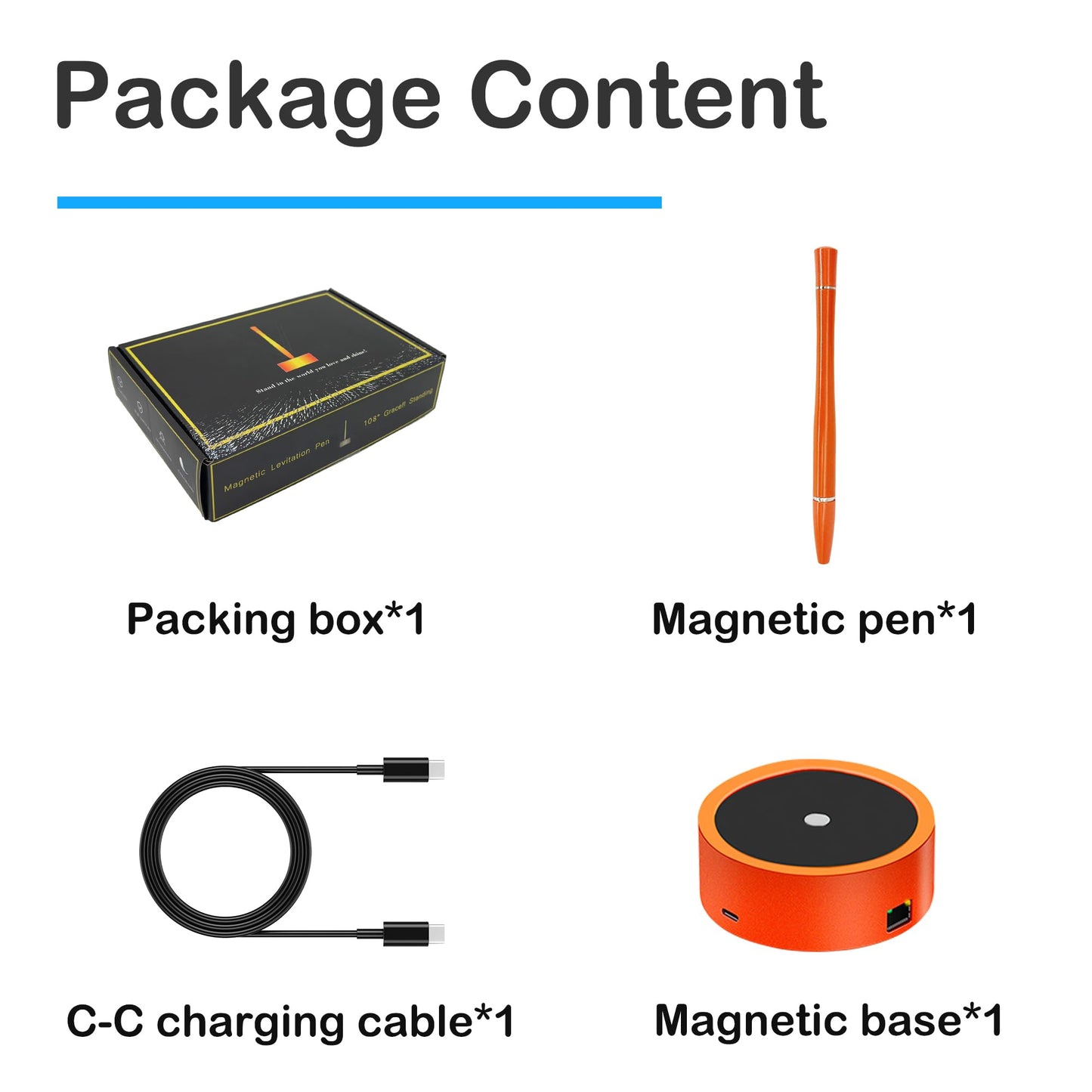 Magnetic Levitating Pen with Docking, Magnetic Floating Ballpoint Pen with 4 Ports, Multifunctional Hover Pen with 1000Mbps Ethernet, 100W Fast Charging, USB 3.0, Standing and Swing Freely Tech Toys