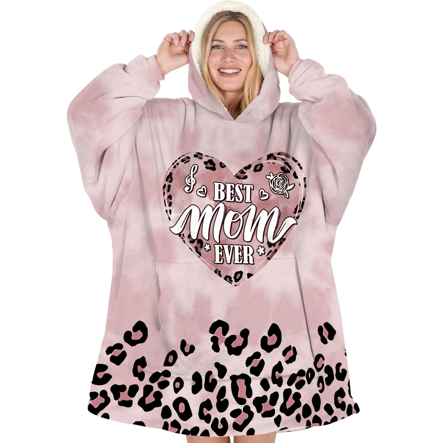 Warmstorey Leopard Best Mom Ever Blanket Hoodie - Mommy Gifts Wearable Oodie Blanket - Mothers Day Gift Ideas For Wife Mom - Mommy Thoughtful Gift from Daughter Son