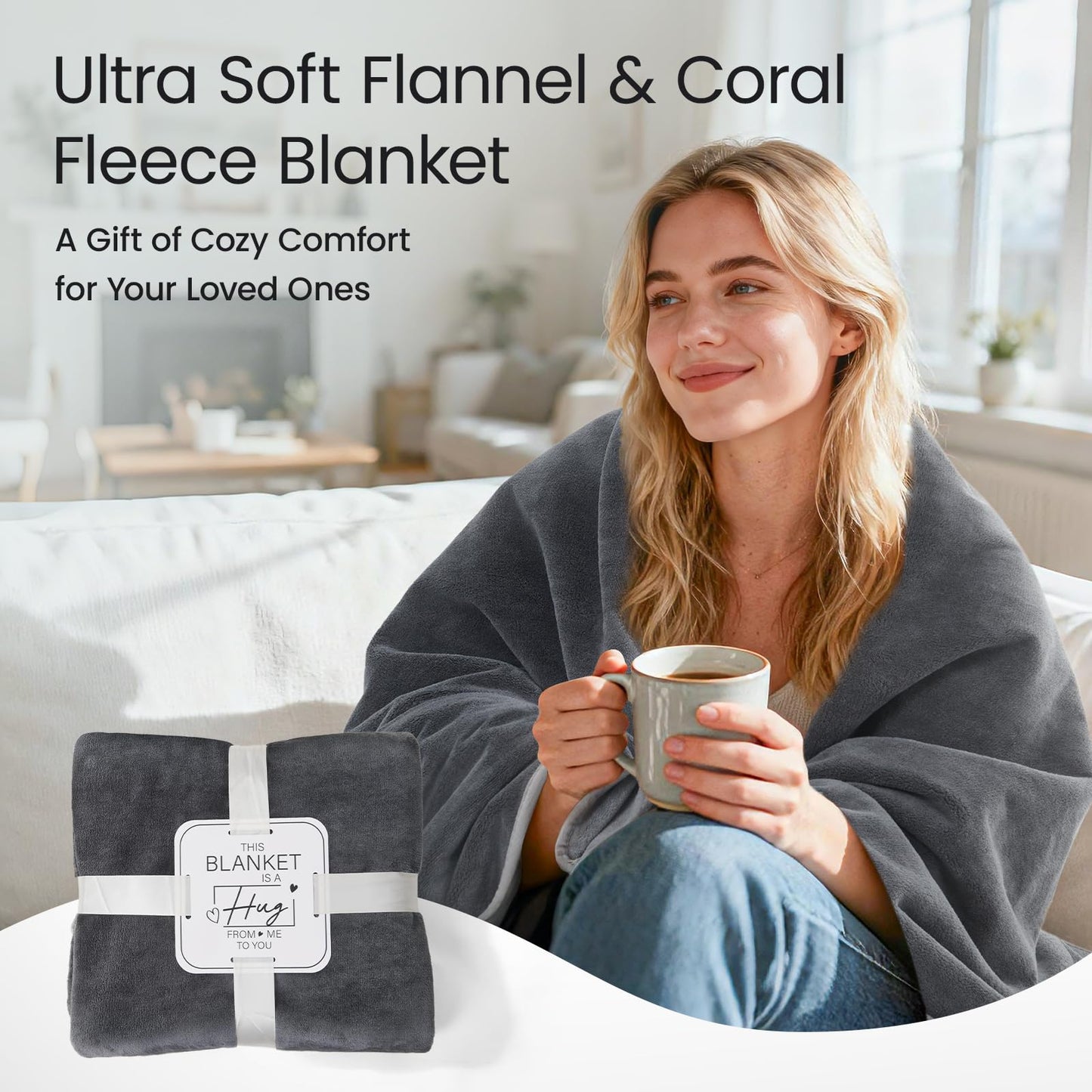 LOOBANI Waterproof Blanket for Bed Couch: Soft Coral Fleece Twin Bed Blankets Waterproof 60" x 80", Reversible Leakproof Throw Blanket, Stain-Resistant Furniture Protector, Pet-Friendly, Grey