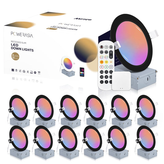 12 Pack Black Smart Recessed Lighting 6 Inch, Ultra-Thin 6 Inch LED Recessed Lights12W 1200LM Smart Downlight with Junction Box, Compatible with Alexa/Google Assistant and Siri - ETL and Energy Star