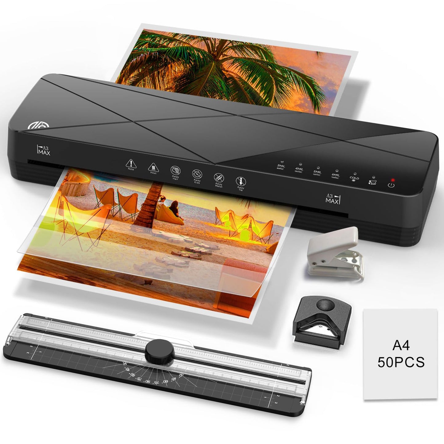 Crenova Laminator Machine 13 inch,Laminator Touch Screen with 50 Laminating Sheets, 60s Quick Warm Up Auto Off, Hot and Cold Laminator ABS Jam Free, Laminator for Home Office School, Black