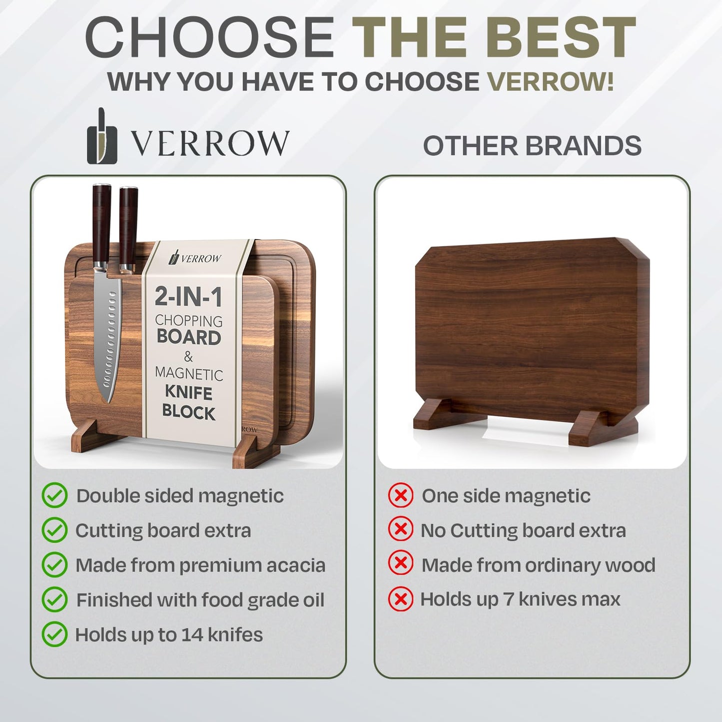 Magnetic Knife Block with Acacia Wood Cutting Board - Extra Large 15.5x10.5x0.75In Magnetic Knife Block Set with Chopping Board Knife Holder Charcuterie Display Storage Organizer for Kitchen Counter
