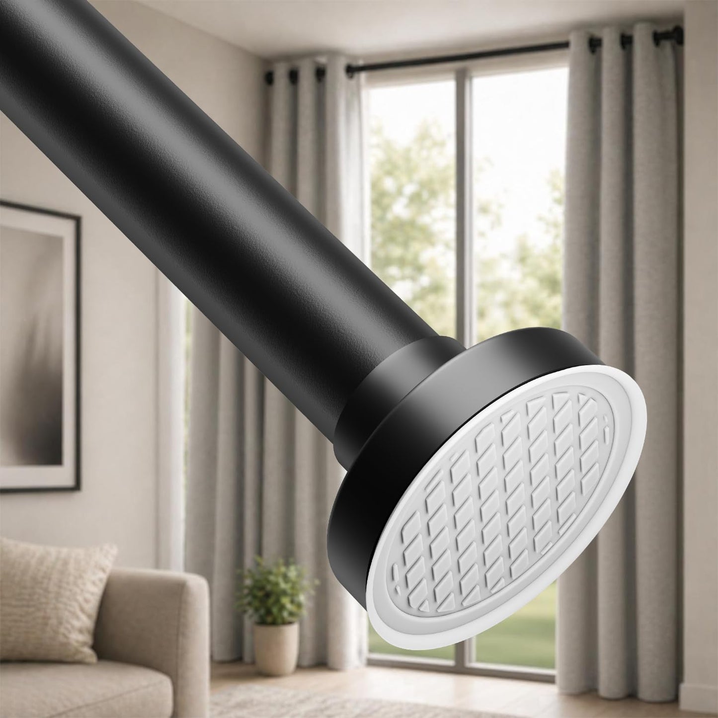 ALLZONE Tension Curtain Rods for Windows 40 to 121 Inches, Extra Long Curtain Rods No Drilling, No-Slip Tension Rod Hold Up to Heavy Drapes, Perfect for Bathroom, Bedroom, Patio & Room Divider, Black