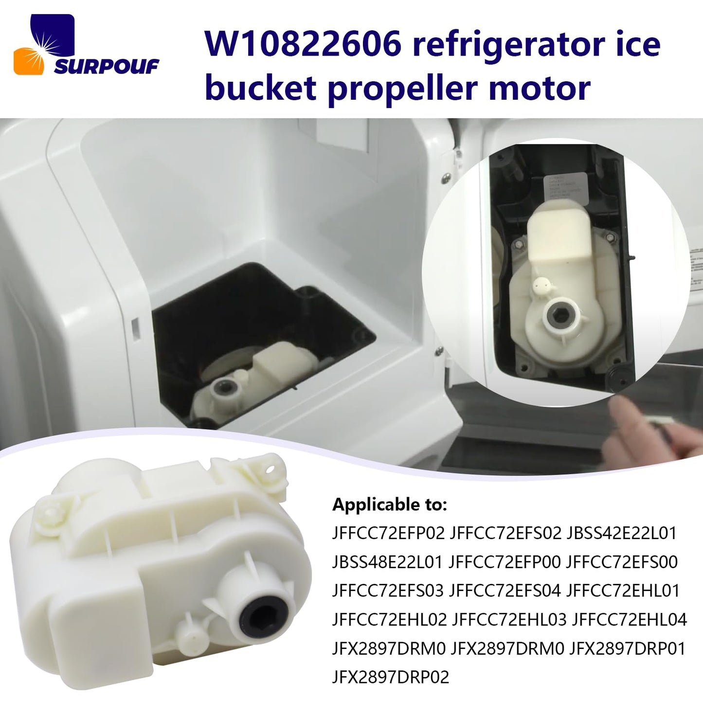 W10822606 Refrigerator Ice Bucket Auger Motor IMM2606 Fits for Whirlpool Replace 2322580 2326873 W10215646 W10271506 W11185741 W11298175 W11391787