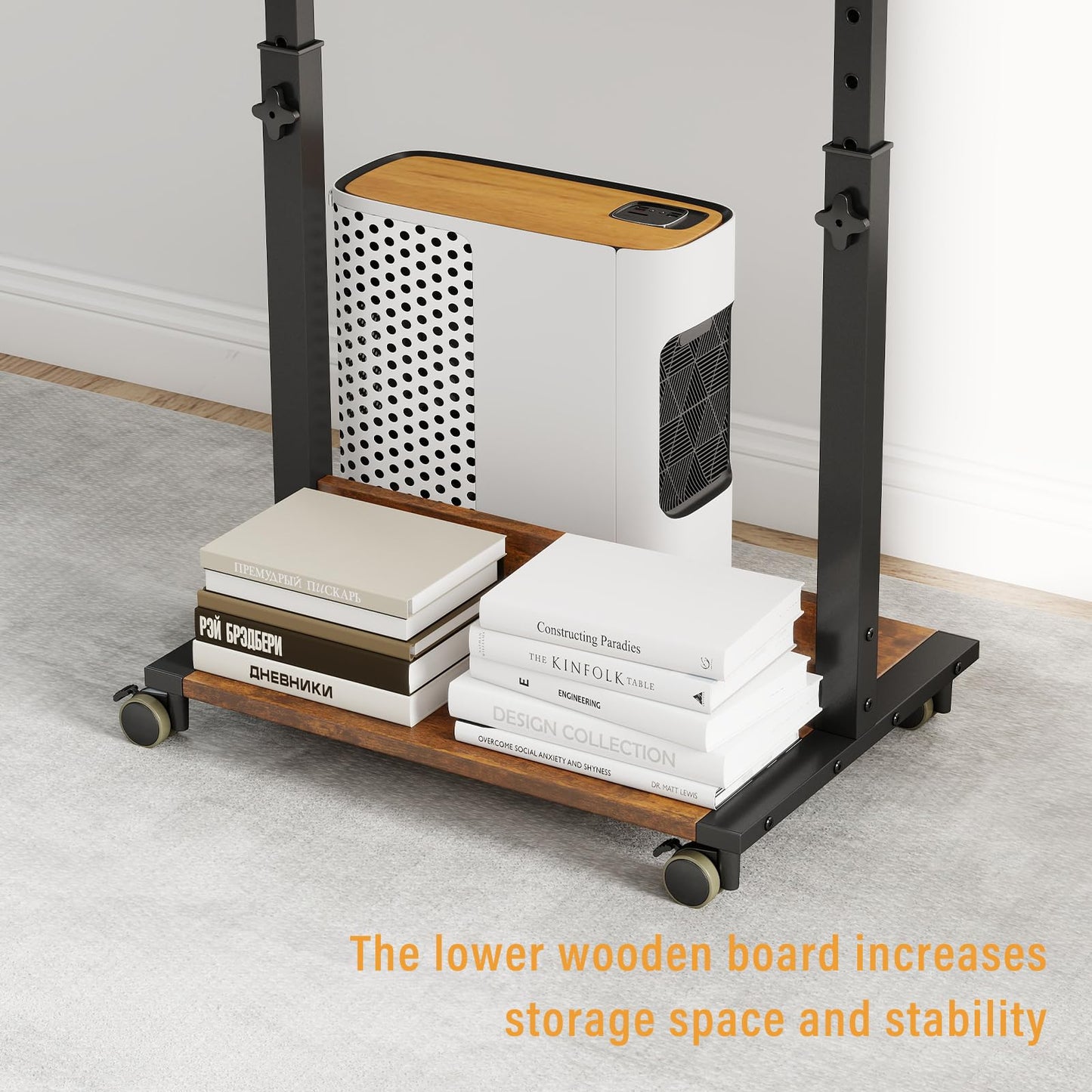 Funecy Small Standing Desk with Wheels,Small Mobile Computer Desks Adjustable Height, Portable Standing Office Desks,Computer Workstation for Home Office(Rustic Brown)
