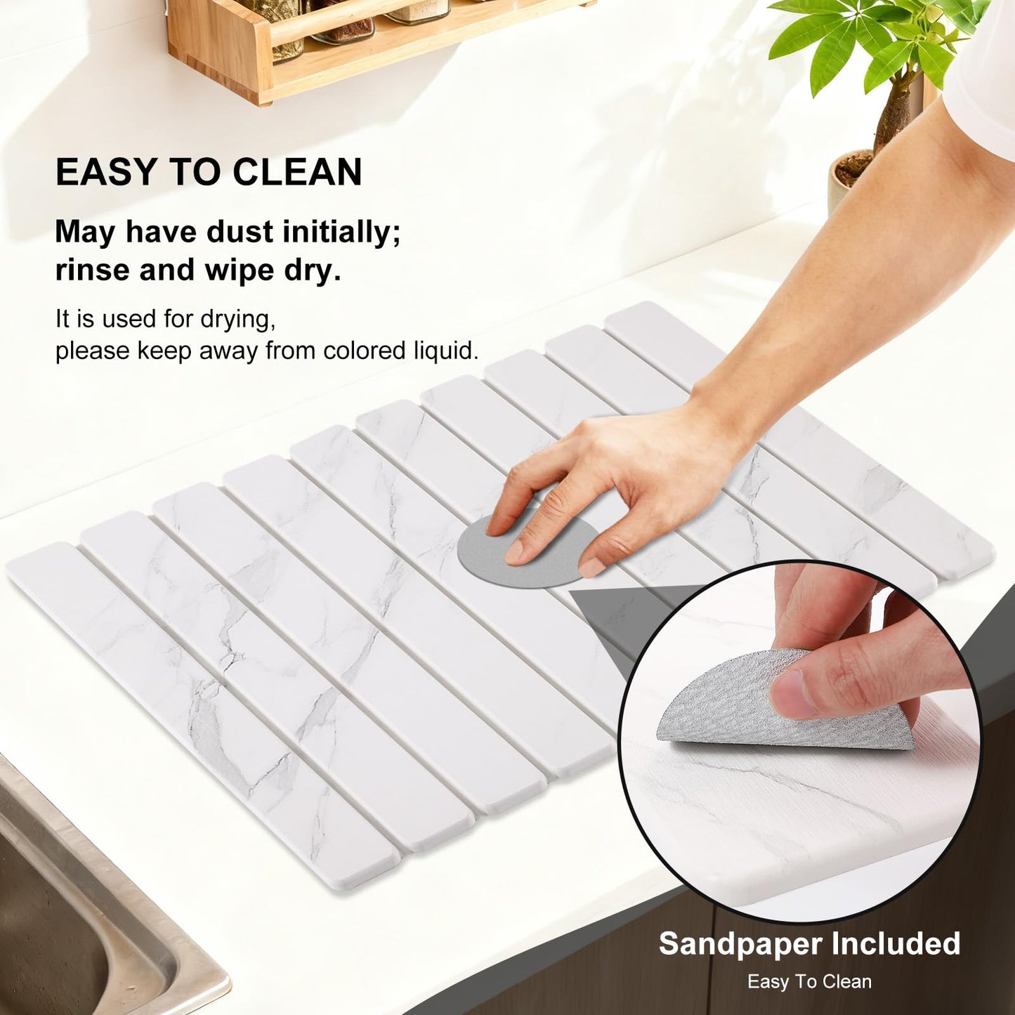 3 PCS Large Stone Dish Drying Mat for Kitchen Counter, Quick Dry Stone Dishes Mats, Sink Faucet Mat, Marble Water Absorbing Diatomaceous Earth Drying Pad for Countertop Tableware, Bottles