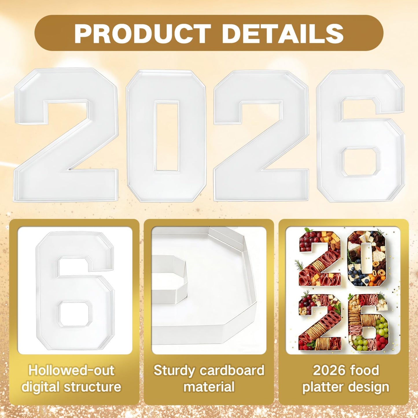 2026 Graduation Decorations 2026 Cardboard Numbers Charcuterie Board Box 10" Fillable Paper Tray for Grad Centerpieces Party Table Supplies Display Candy Snack Tray for New Year Birthday Celebration