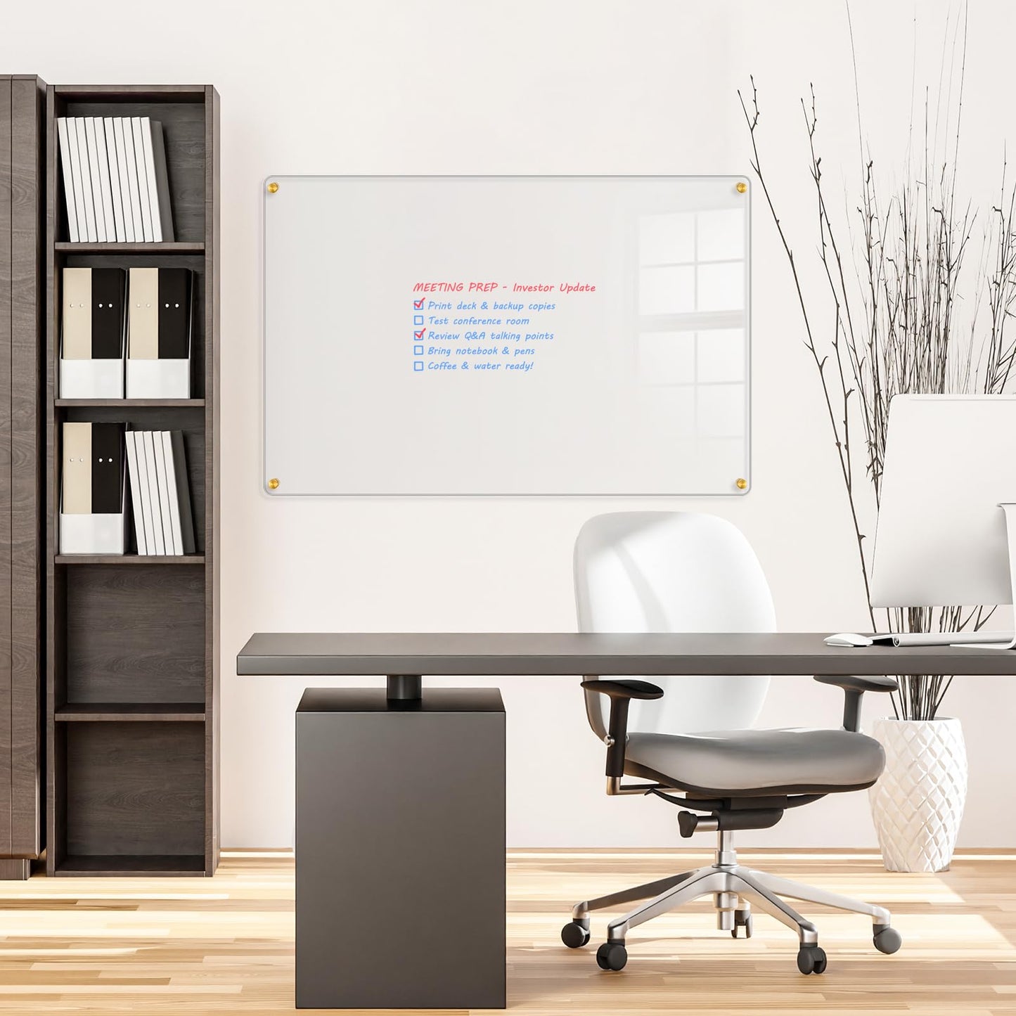 QUEENLINK Acrylic Dry Erase Board for Wall, 20 "x 16" Black Non-Magnetic Acrylic Wall Memo Board, Large Clear Family Planner White Board for Home and Office - Blank