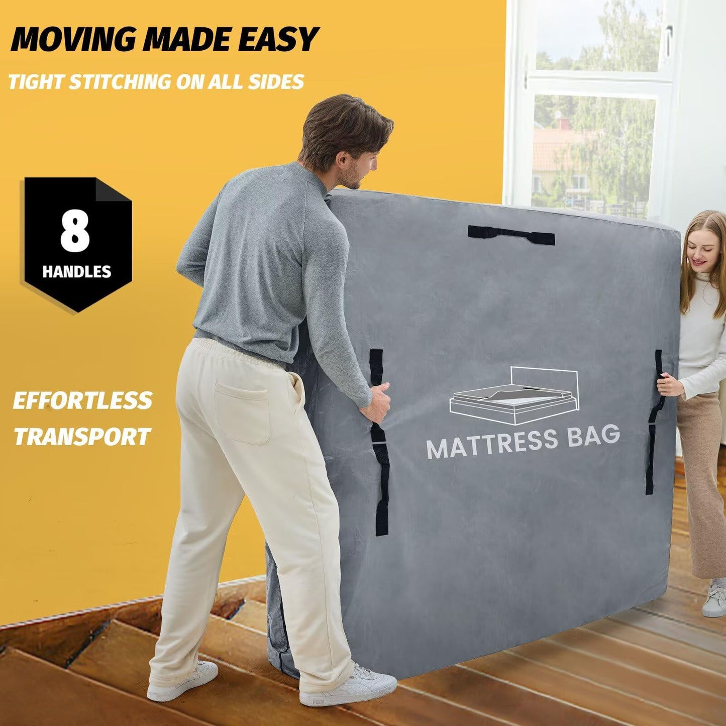Mattress Bags for Moving and Storage, BETU Queen Mattress Protector Waterproof Mattress Cover with 8 Heavy Duty Handles and Zipper Extra Thick Moving Supplies for Bed Reusable (82x62x13.5 Grey)