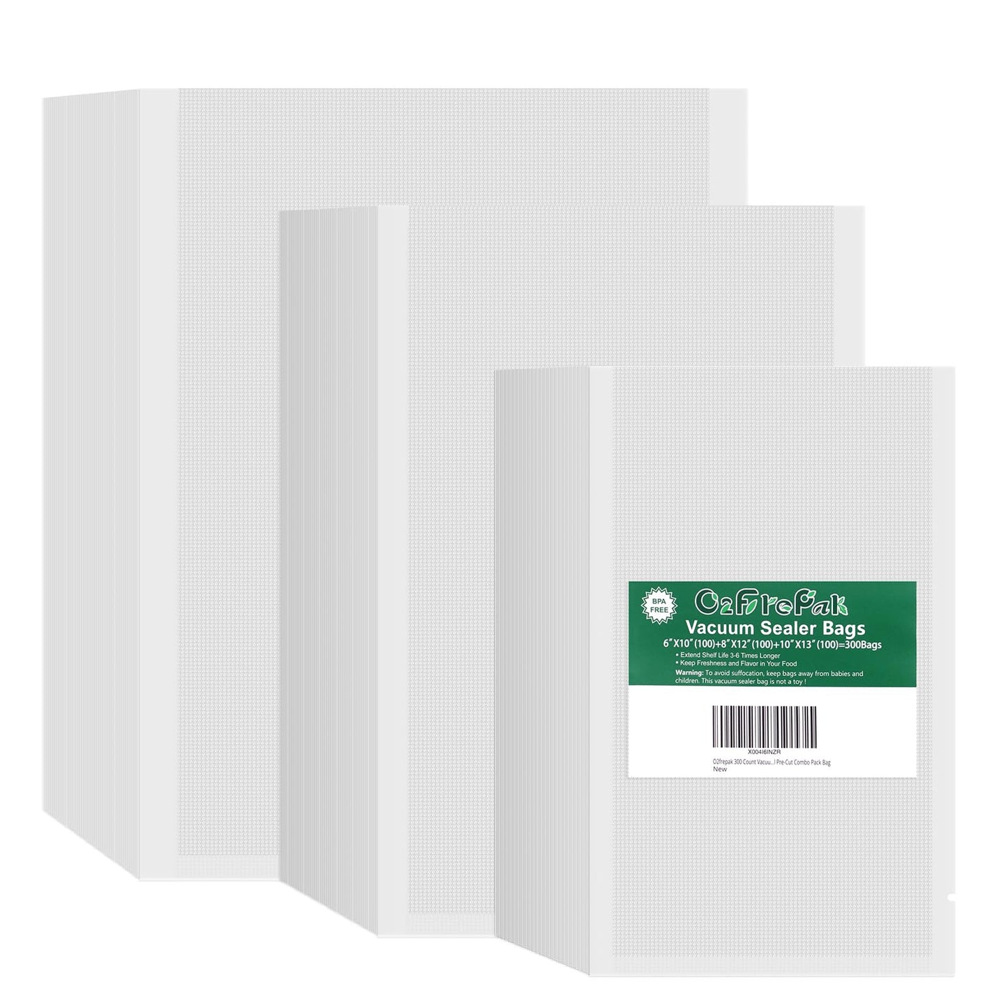 O2frepak 300 Bags 100 of Each Size Plus Quart 10"x13" and Quart 8"x12" and Pint 6"x10" BPA Free Sous Vide Seal a Meal Commercial Grade Vacuum Seal PreCut Combo Pack Bag