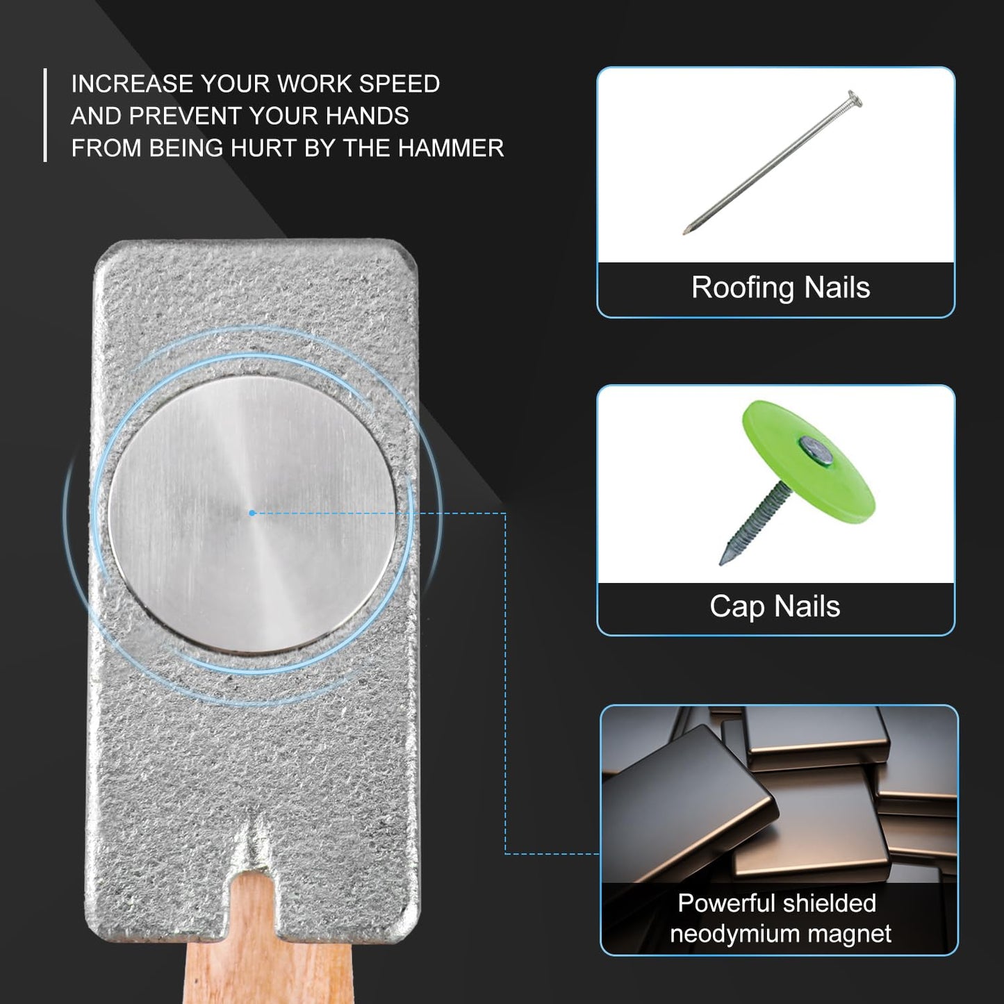 Magnetic Roofing Hammer, Magnetic Roofing Hatchet Designed to Improve Efficiency, Roofing Axe with Solid Wood Handle, A Roofing Tools That Can Be Used to Quickly Nail Roofing Nails And Felt Caps