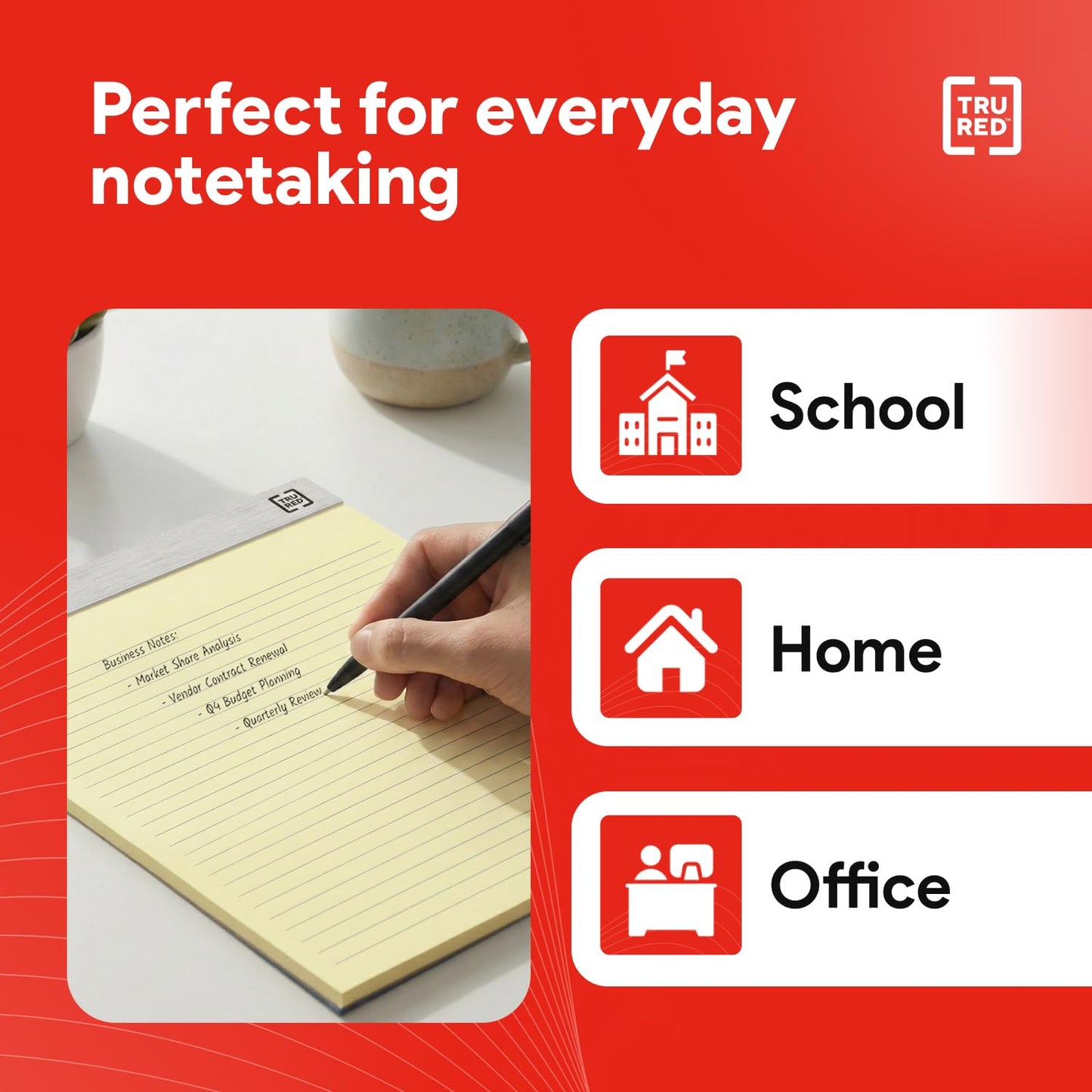 Staples TRU RED Notepads, 8.5" x 11.75", Narrow Ruled, Canary, 50 Sheets/Pad, 12-Pack