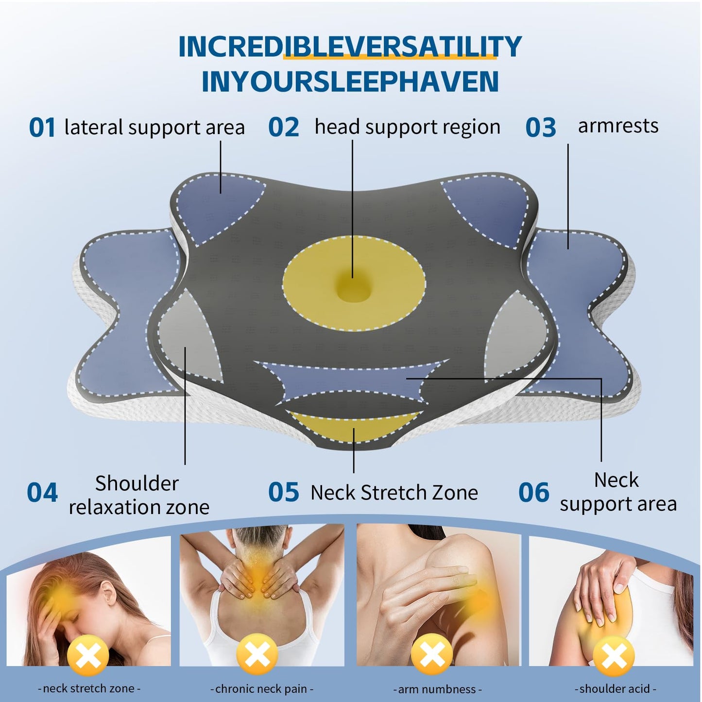 Cervical Neck Pillow for Neck and Shoulder Pain Relief, Memory Foam Pillow, Ergonomic Contour Side Sleeper Pillows, Soft Cooling Orthopedic Pillow for Side Back Stomach Sleepers (Grey)