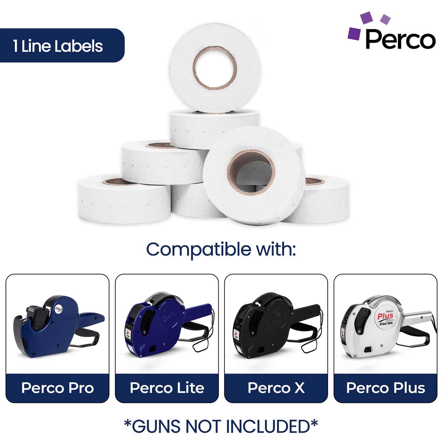 Perco 1 Line Freezer Adhesive Labels - 8,000 Blank Price and Date Gun Labels for Perco Lite, X, Plus and Pro 1 Line Price and Date Guns - 8 Rolls, 1 Sleeve - Made in USA