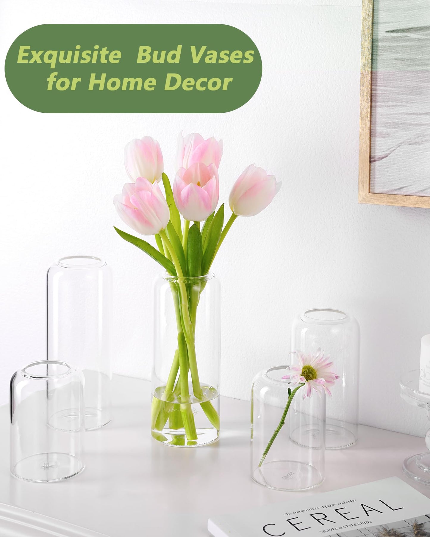 ZENS Bud Vases in Bulk Set of 16, Modern Small Glass Vases for Flower Clear Bud Vases for Wedding Centerpiece, Modern Blown Small Vase for Flowers, Wedding Party Events Decorative Home Decor