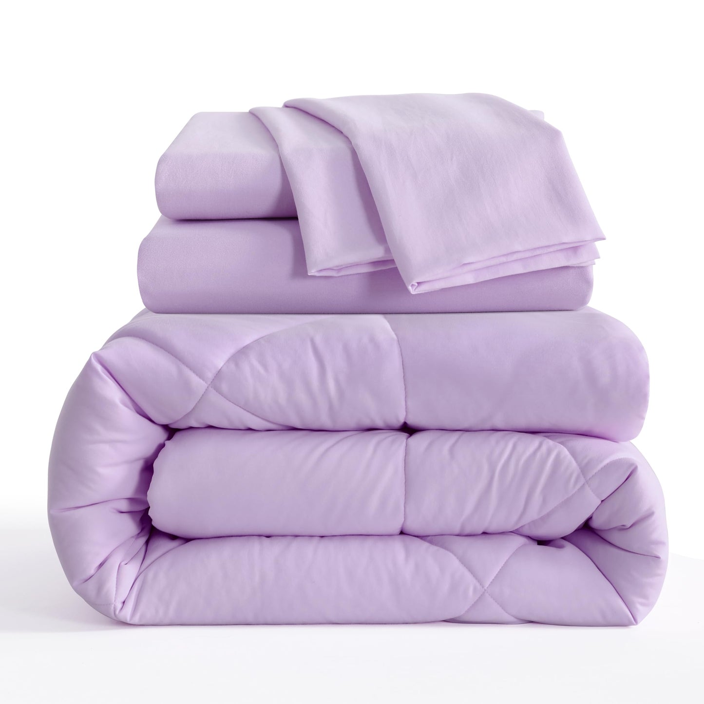 NTBAY Twin Comforter Set with Sheets, 5 Pieces Soft and Breathable Twin Bedding Set, Twin Bed in a Bag, Down Alternative Comforter Set Solid Color All Season, Kids Bedding Set, Light Purple