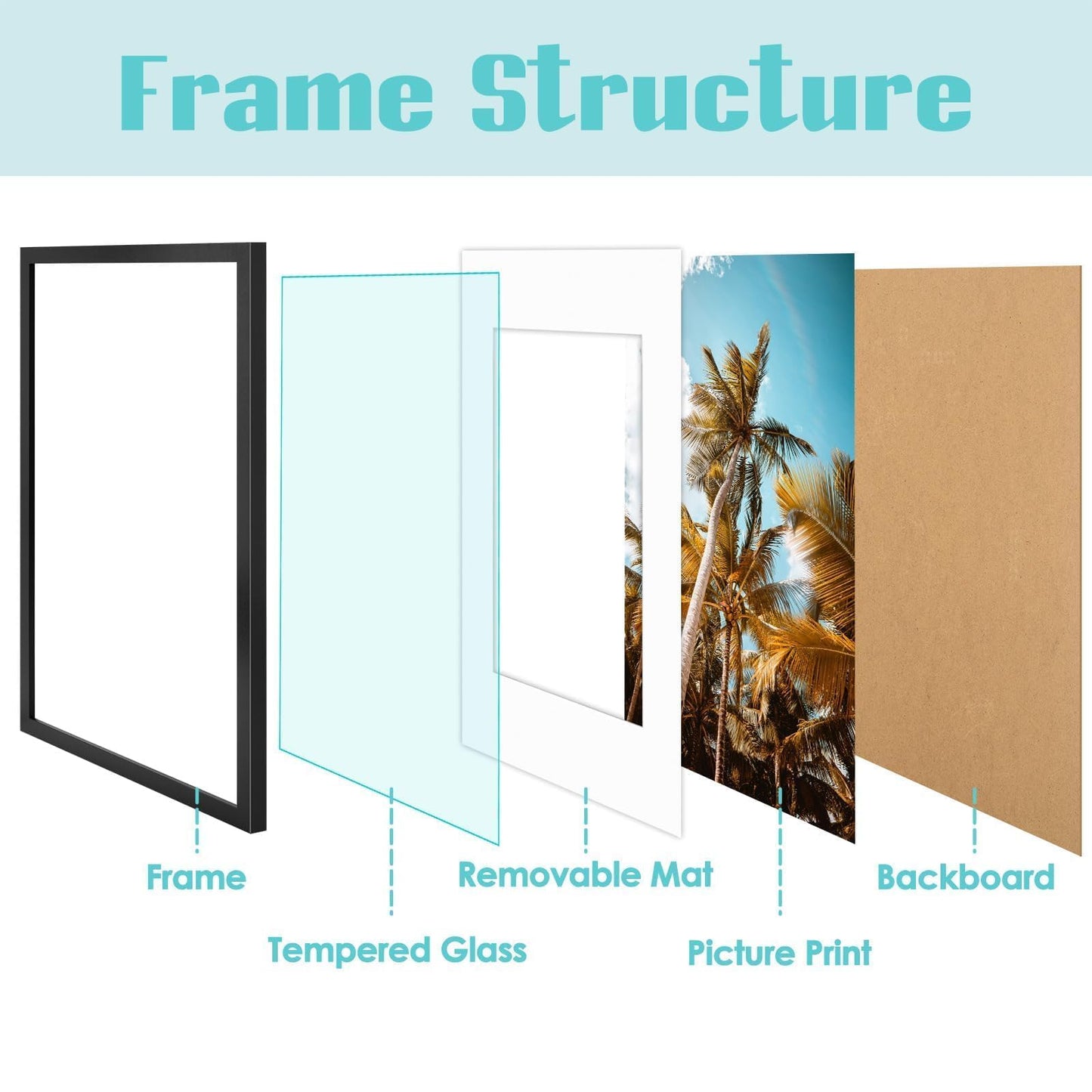 Frametory, 16x24 Picture Frame with Mat for 12x18 Picture - High Definition Glass Wide Molding - Preinstalled Wall Mounting Hardware (Black, 1 Pack)