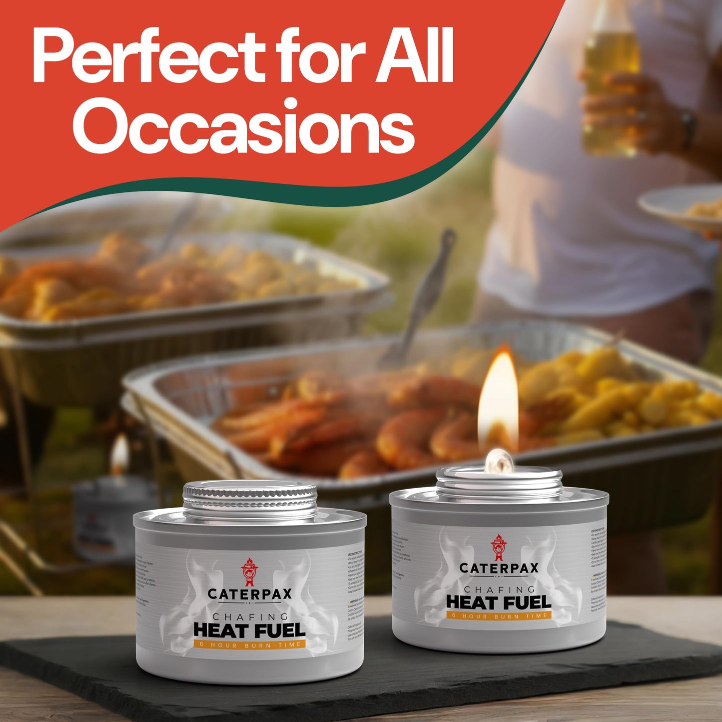 Caterpax - 12 Pack - 6 Hour Chafing Fuel Cans for Food Warmers & Chafing Buffet Trays – Odorless, Smokeless, Long Burn Wick, Easy Lighting, Liquid Fuel, Indoor Safe Buffet Fuel